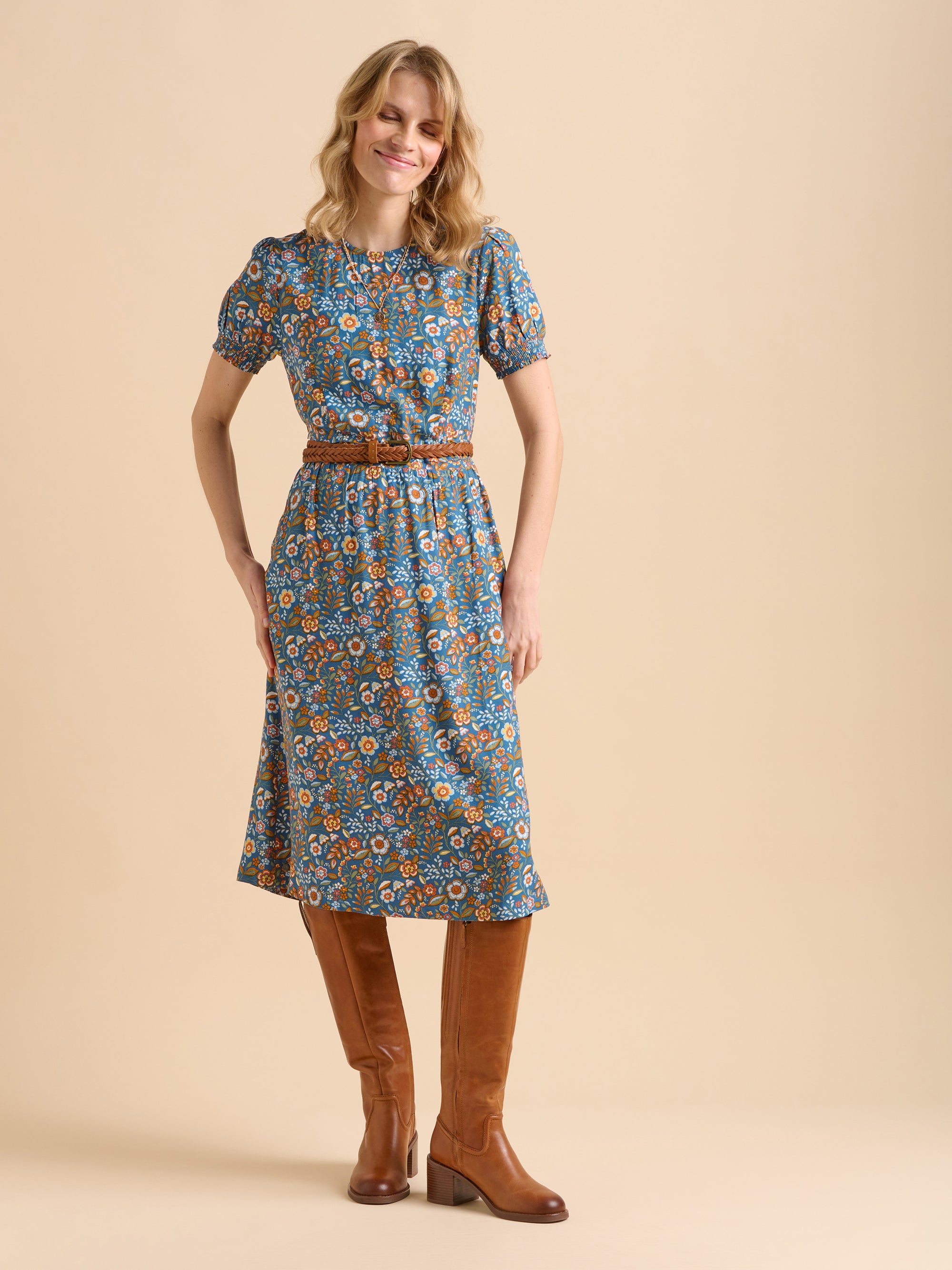 Navy Secret Garden Midi Dress