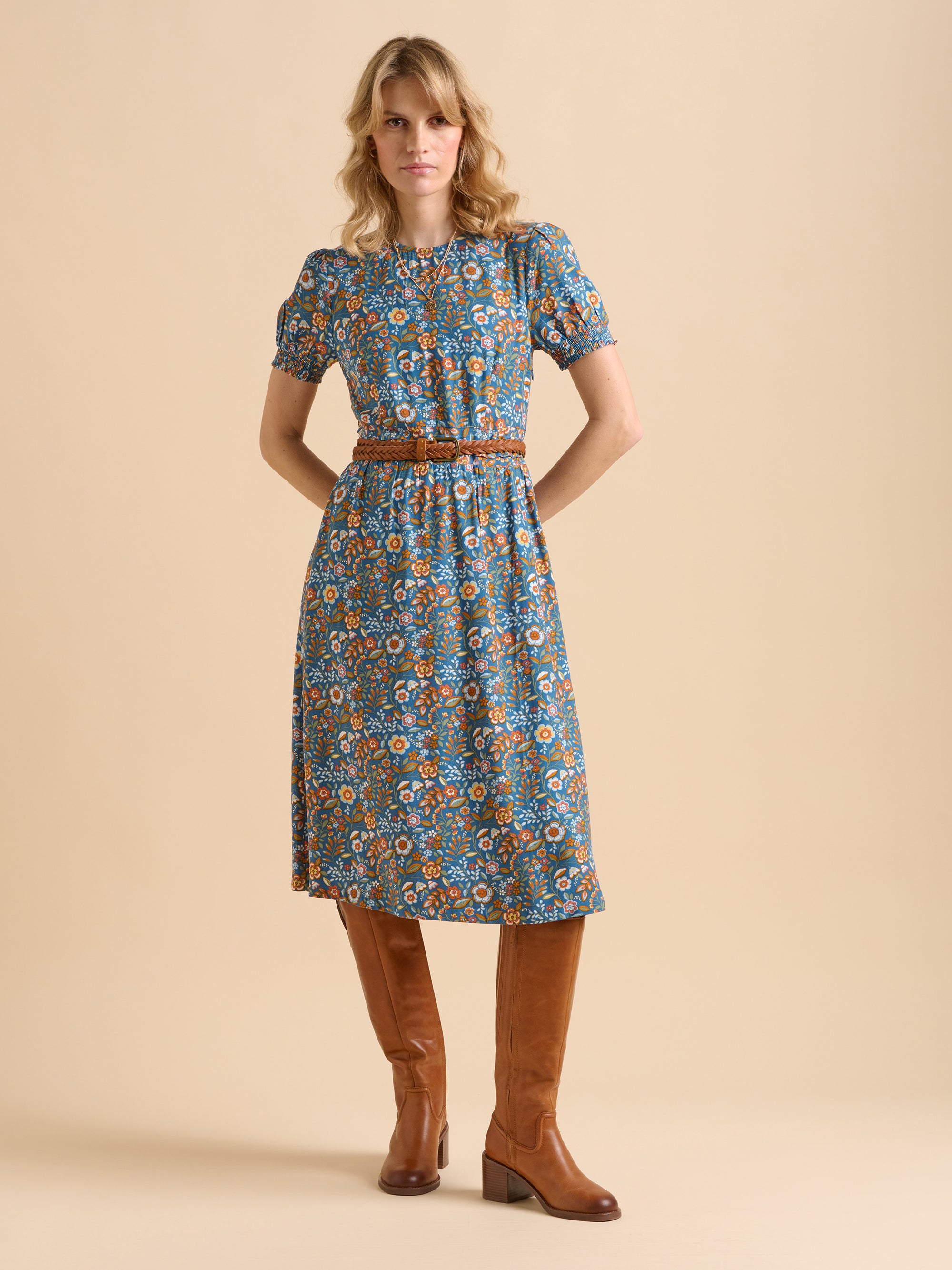 Navy Secret Garden Midi Dress