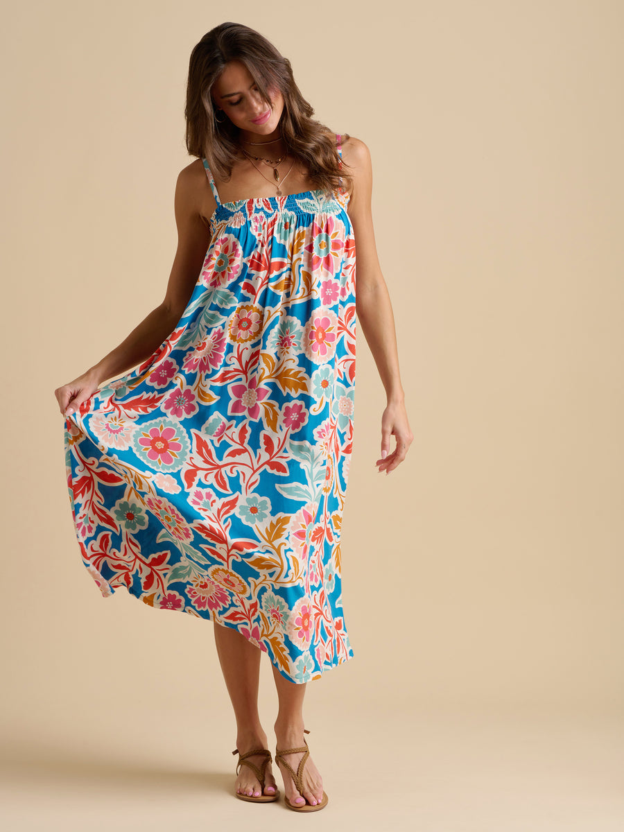 Womens Multi Full Bloom Midi Dress