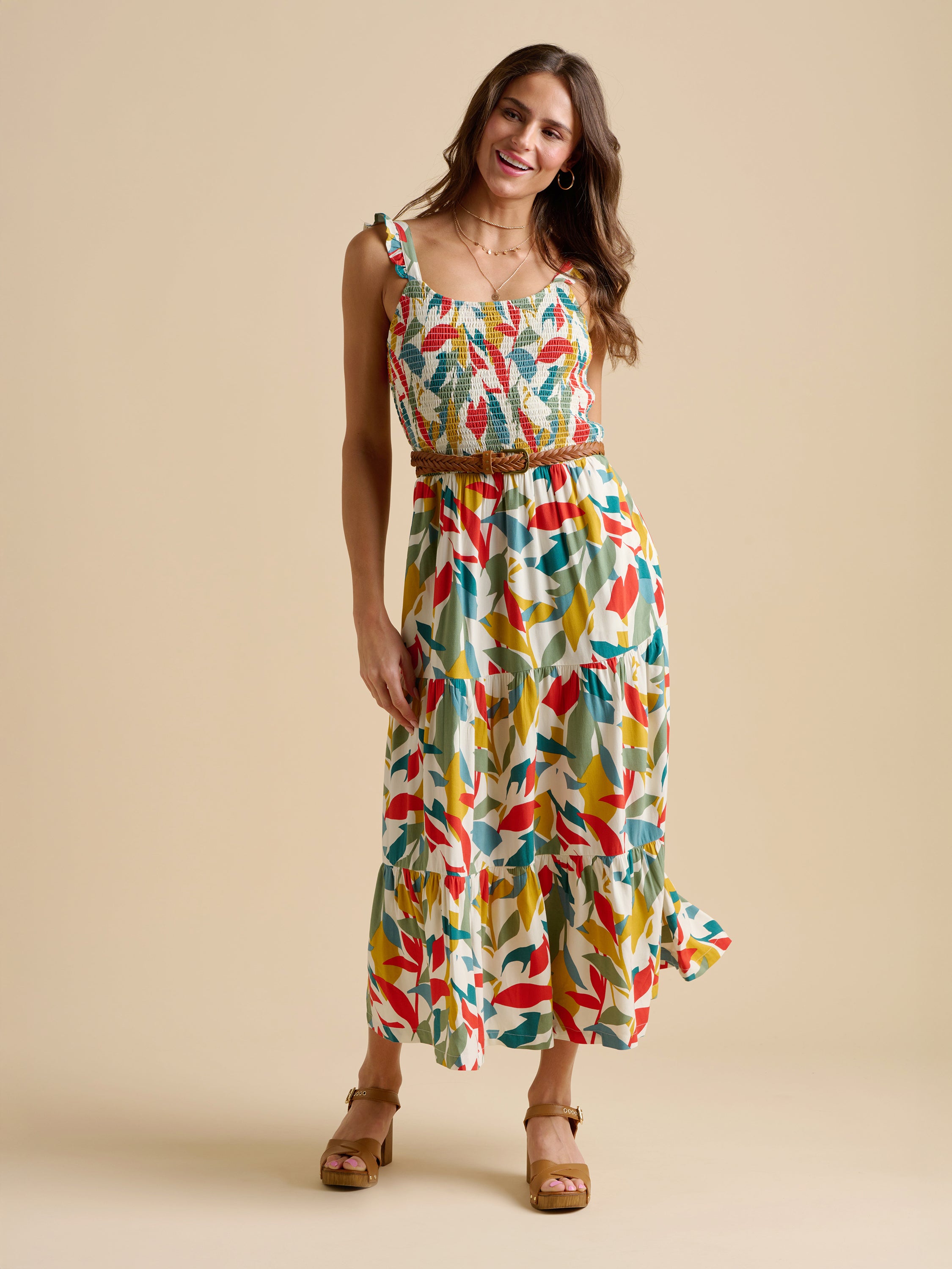 Womens Multi Falling Leaves Maxi Dress | Brakeburn Womens Multi Falling Leaves Maxi Dress | Brakeburn