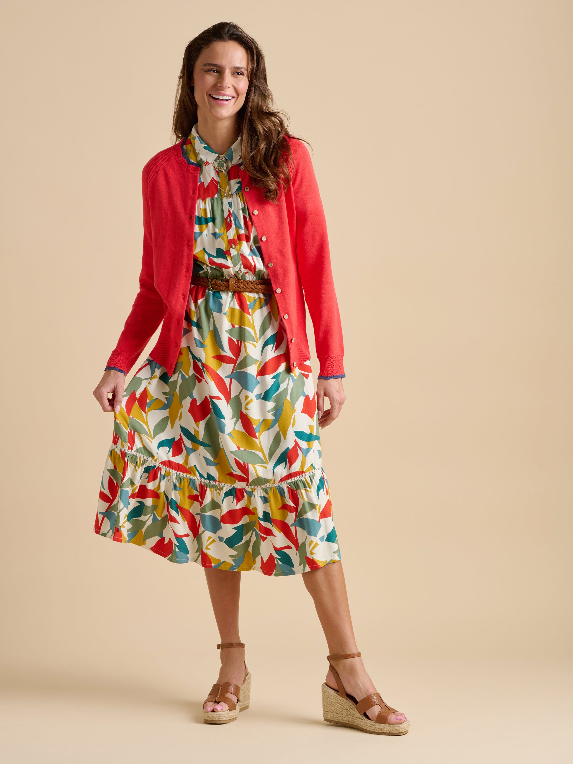 Womens Multi Falling Leaves Midi Dress | Brakeburn Womens Multi Falling Leaves Midi Dress | Brakeburn