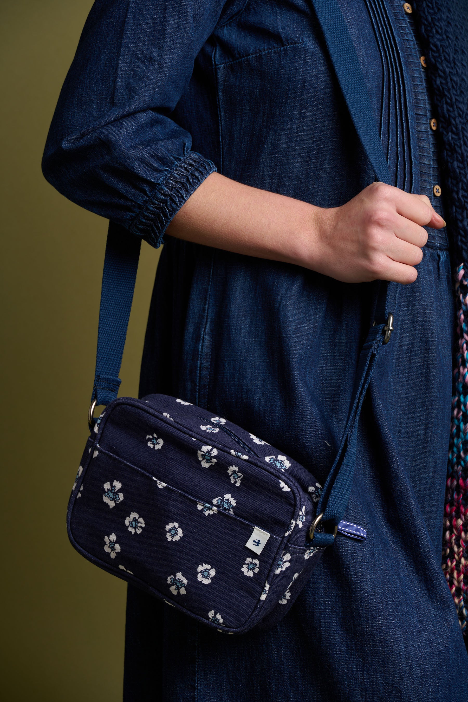 Women's Navy Polka Flora Medium Camera Cross Body Bag Brakeburn