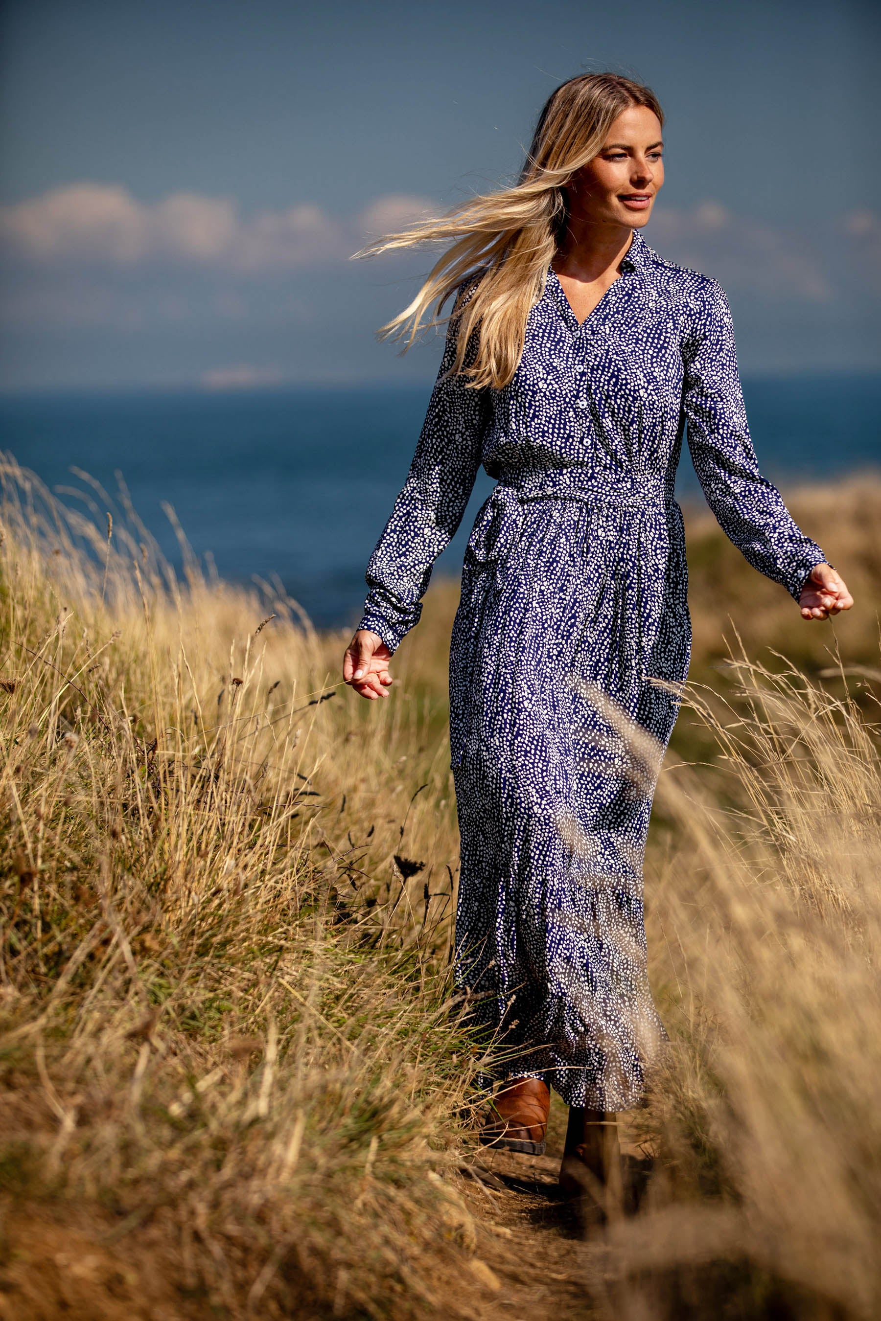 Navy Flowing Spots Maxi Shirt Dress | Brakeburn Navy Flowing Spots Maxi Shirt Dress | Brakeburn
