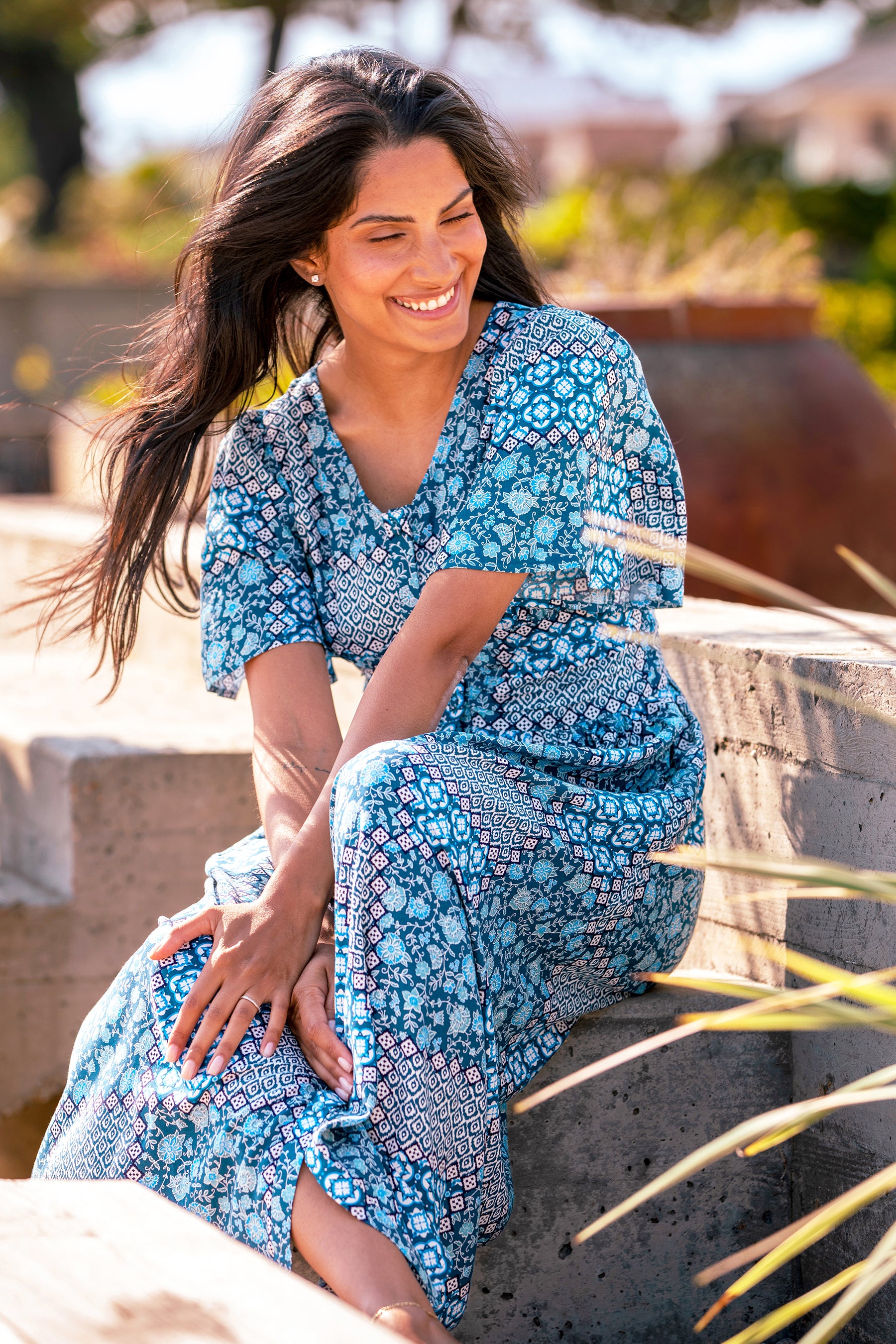 Women's Blue Folk Floral Patchwork Dress | Brakeburn Women's Blue Folk Floral Patchwork Dress | Brakeburn