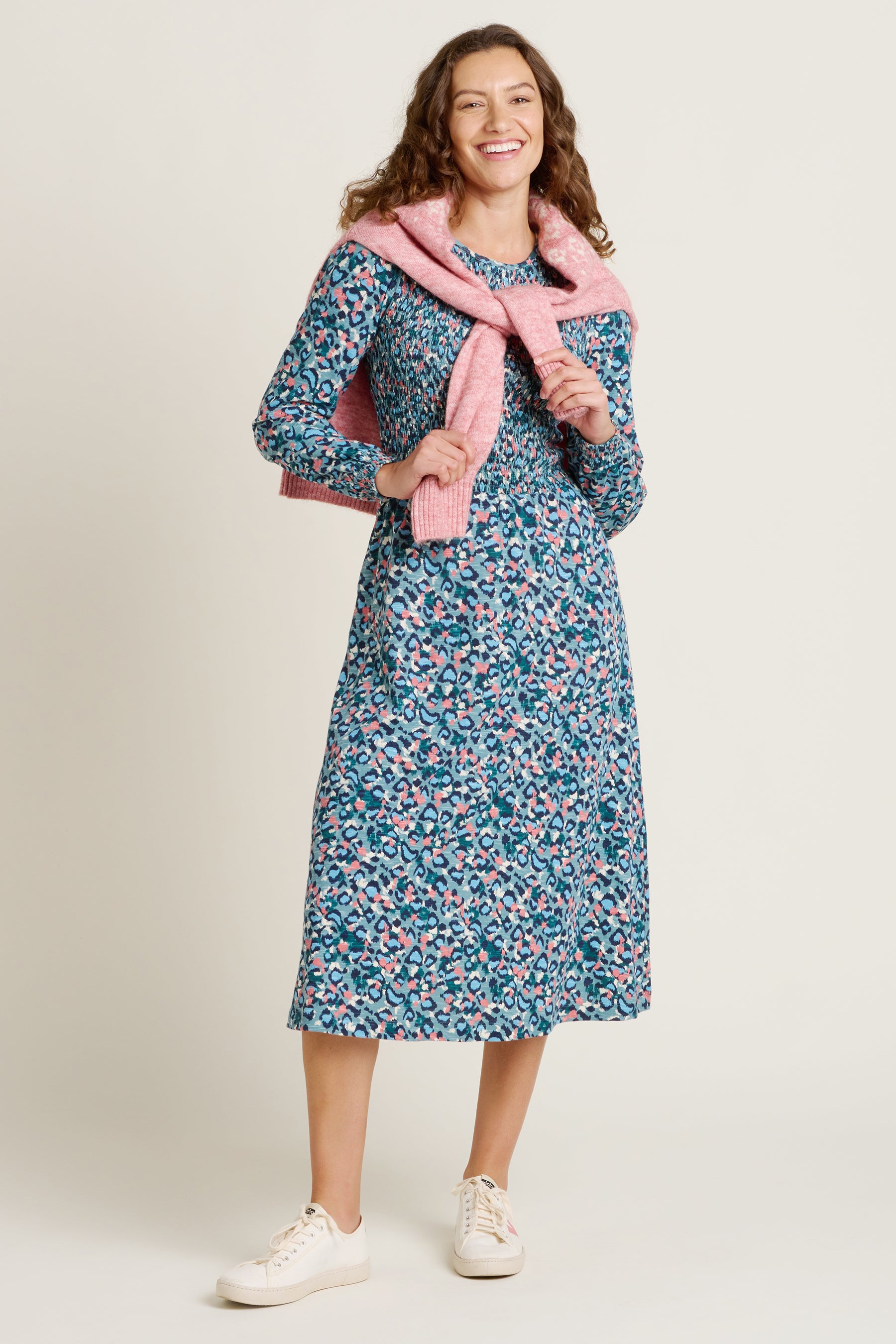 Women's Blue Brushed Leopard Midi Dress | Brakeburn Women's Blue Brushed Leopard Midi Dress | Brakeburn