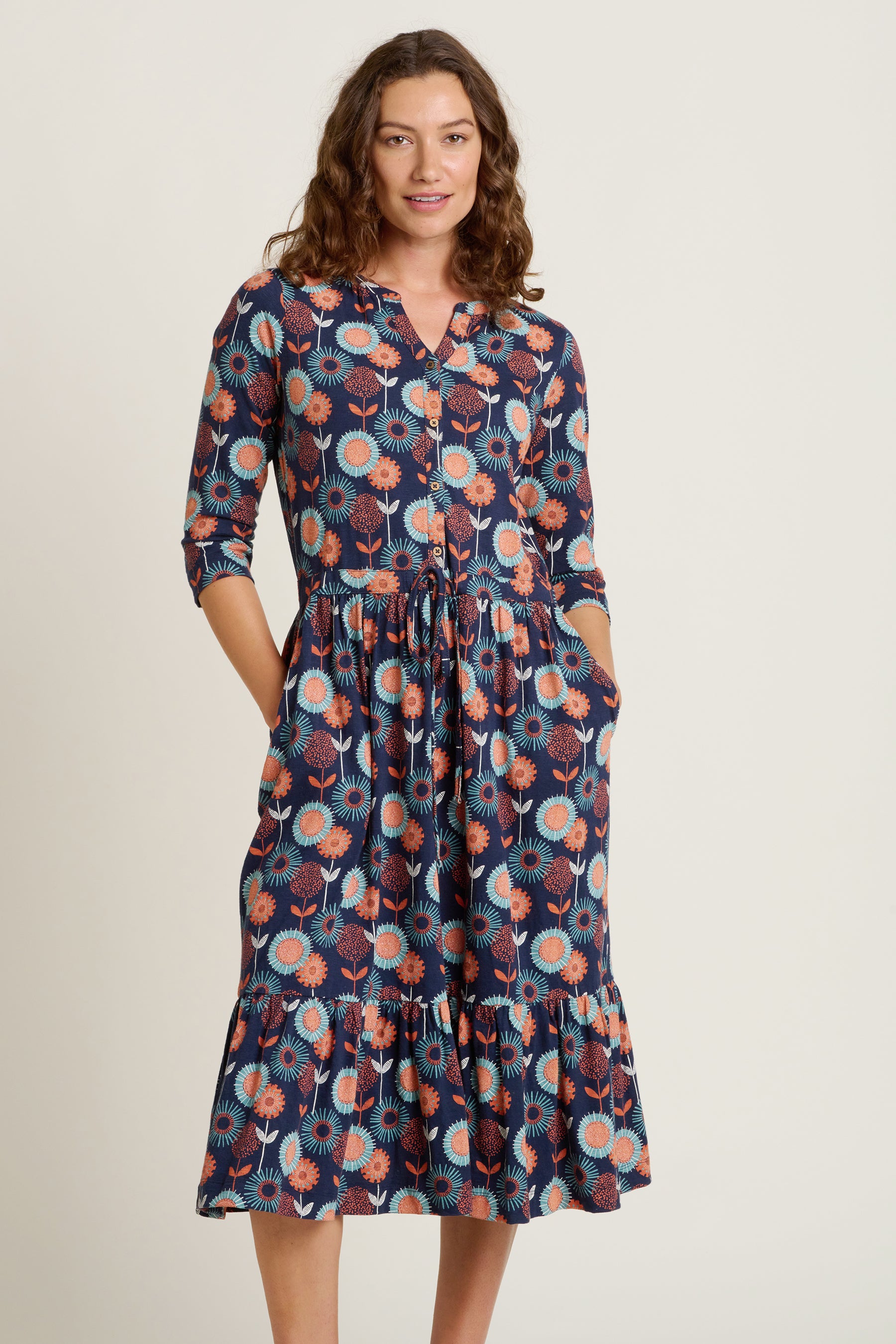 Women's Navy Freya Midi Dress | Brakeburn Women's Navy Freya Midi Dress | Brakeburn
