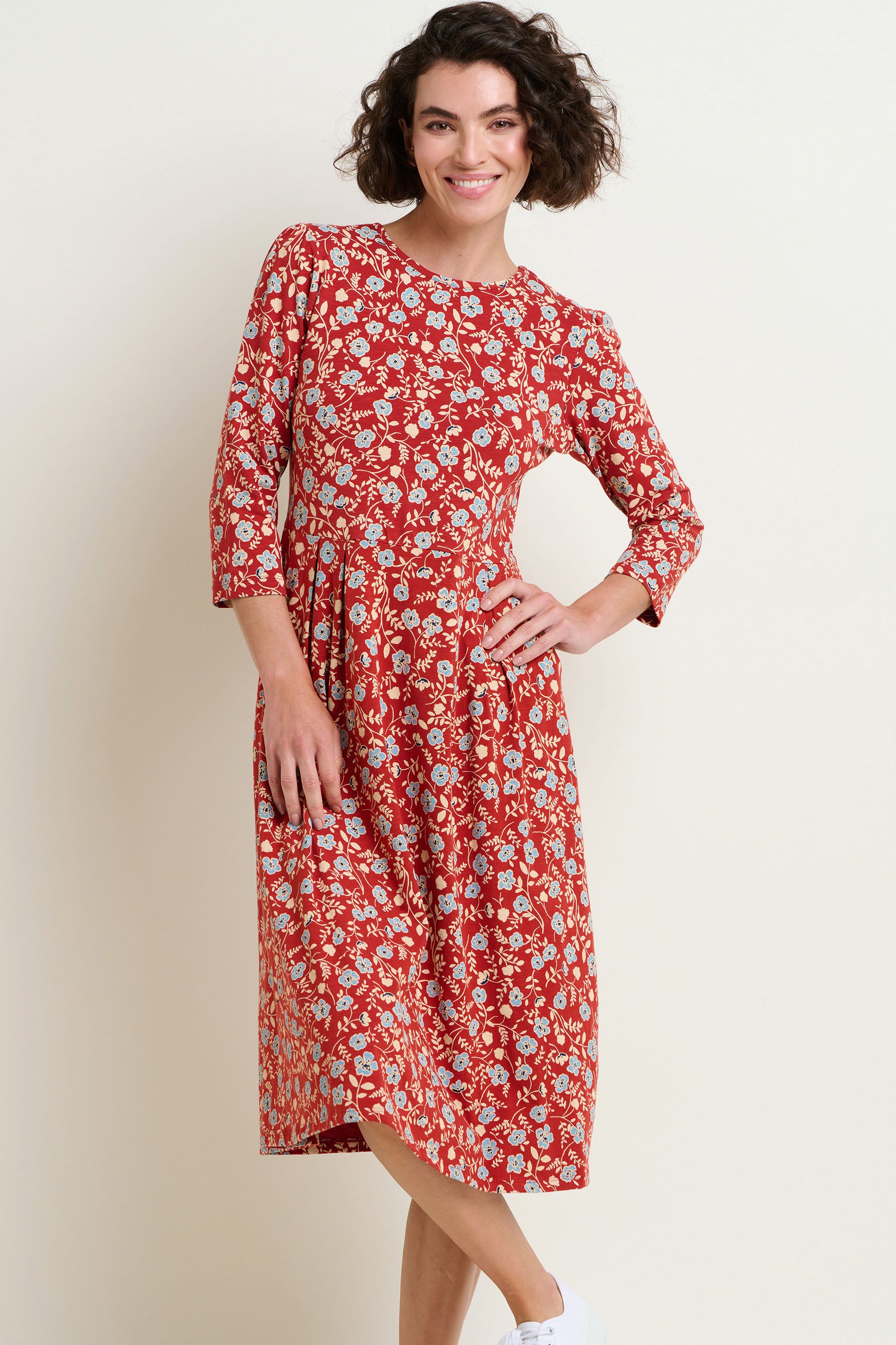 Red & Blue Poppy Print Midi Dress | Brakeburn Red & Blue Poppy Print Midi Dress | Brakeburn