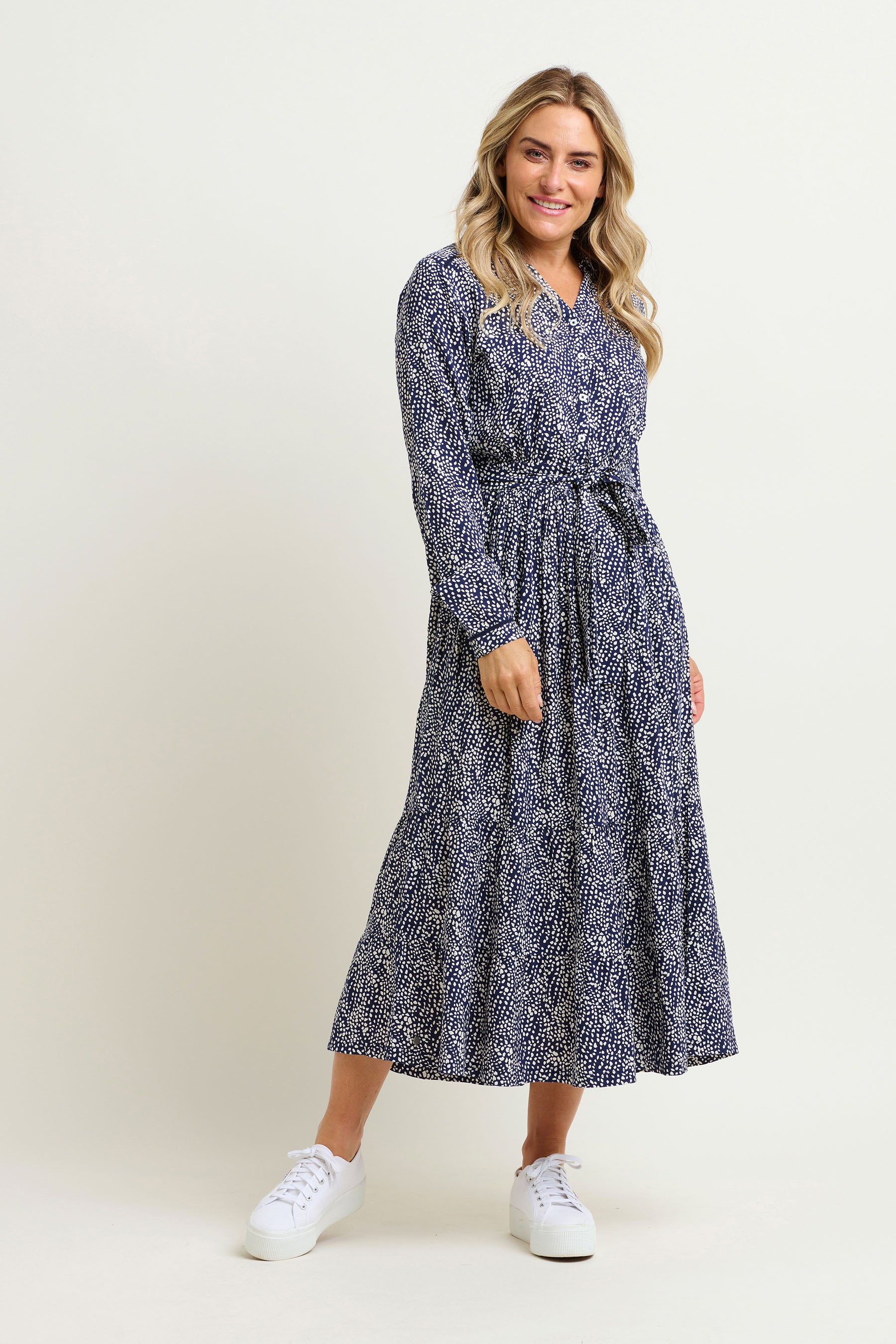 Navy Flowing Spots Maxi Shirt Dress Brakeburn - Main Image