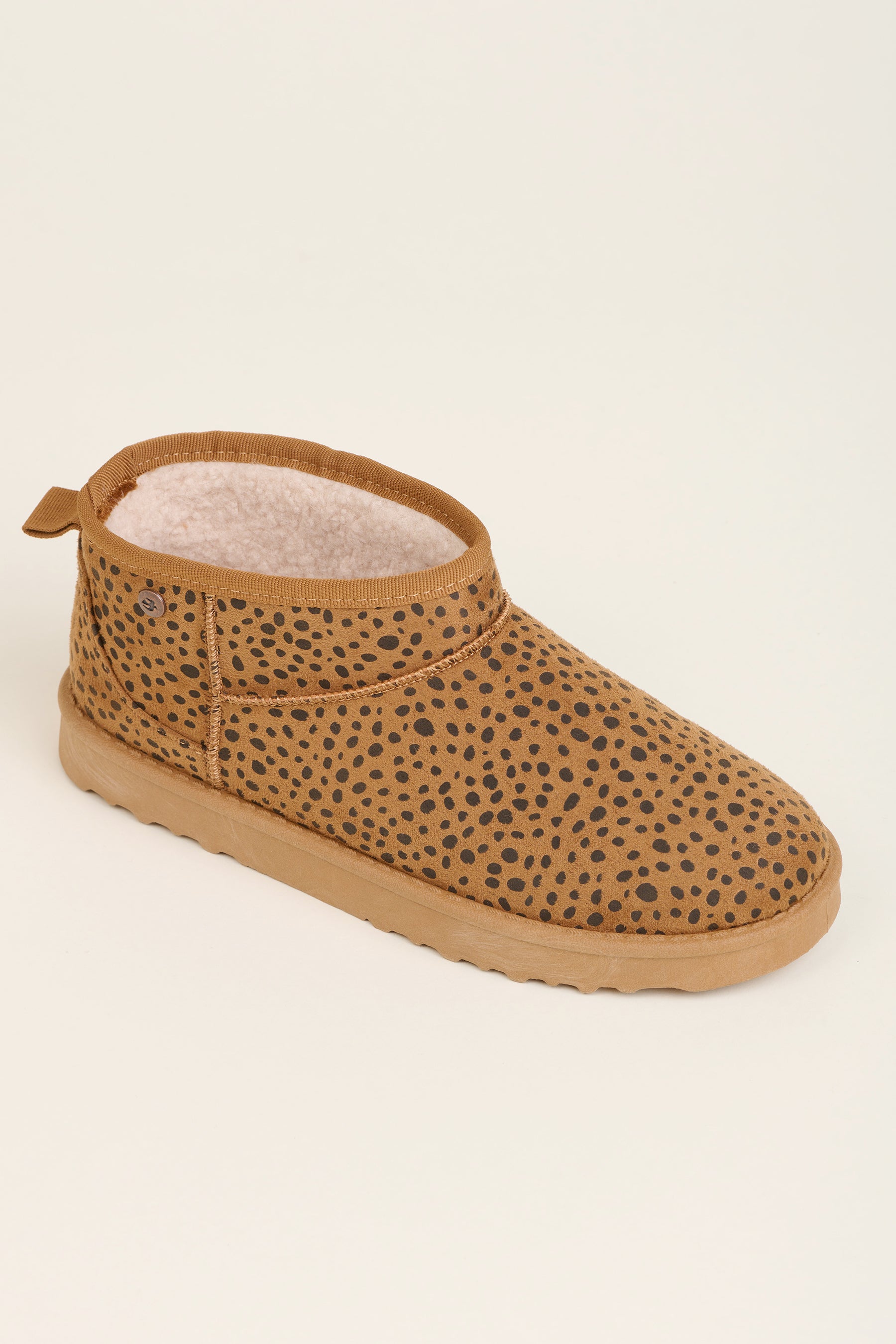 Leopard Spot Faux Suede Slipper Boots