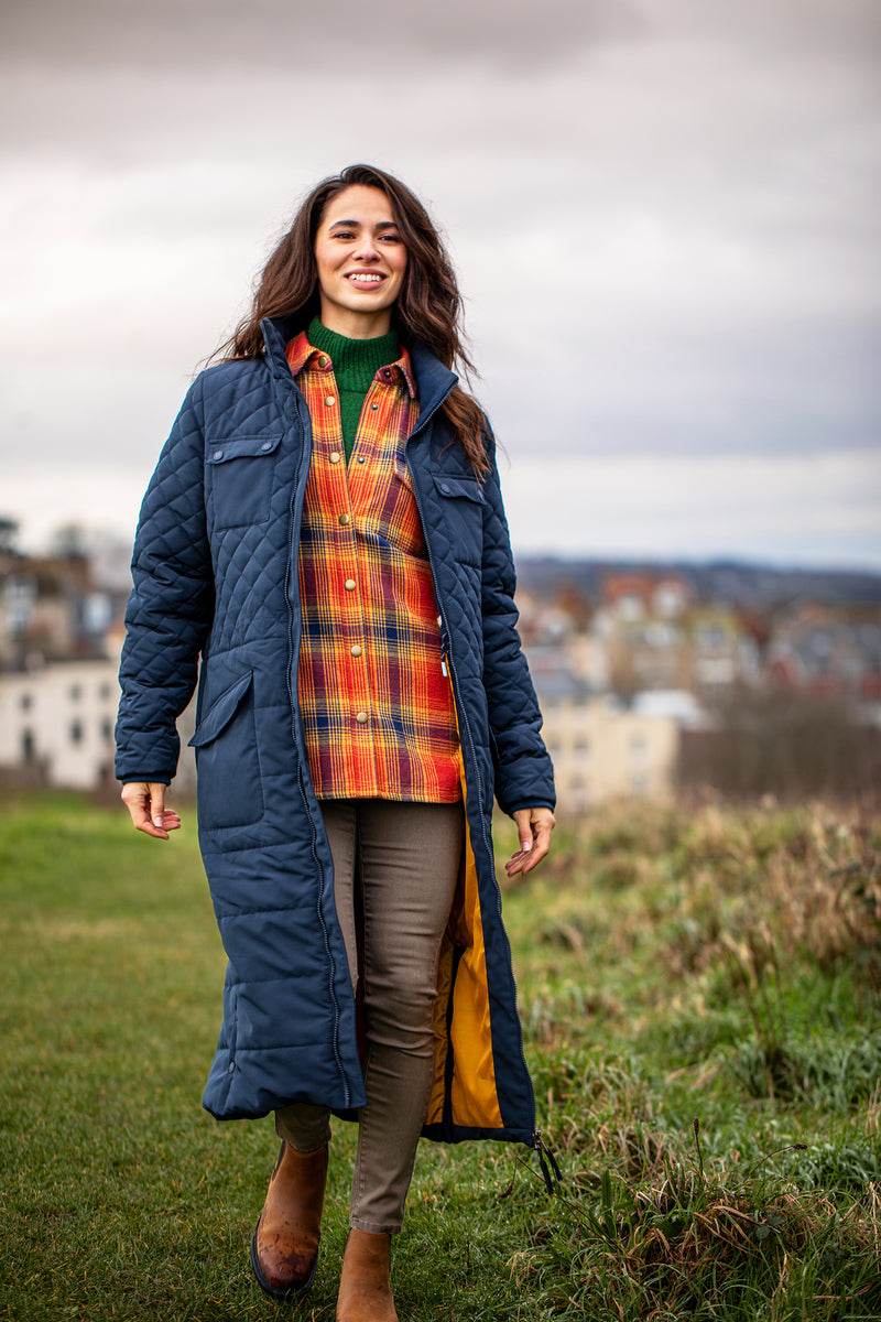 Women's Navy Matravers Long Line Coat | Brakeburn