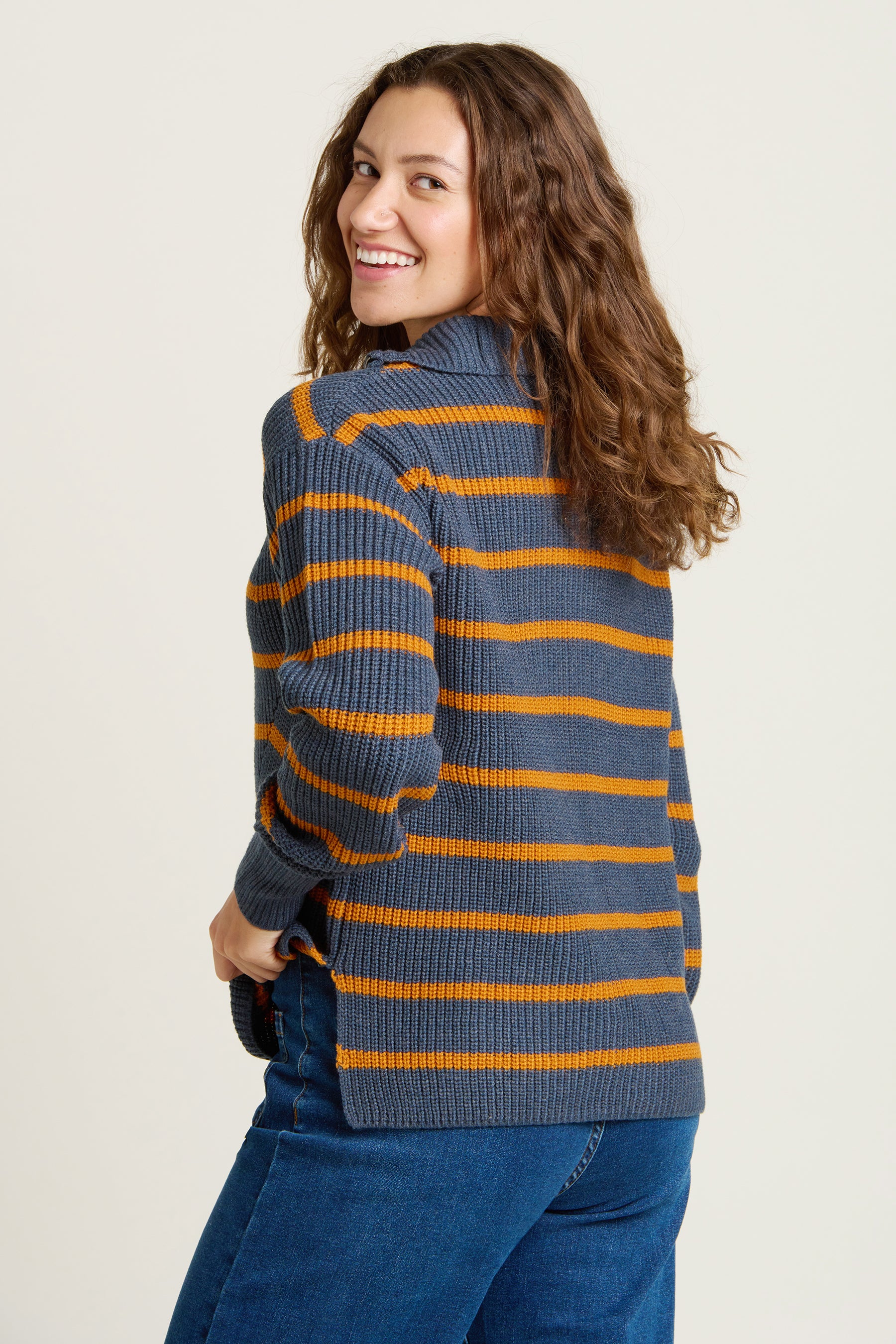 Knitted Stripe Quarter Zip Jumper