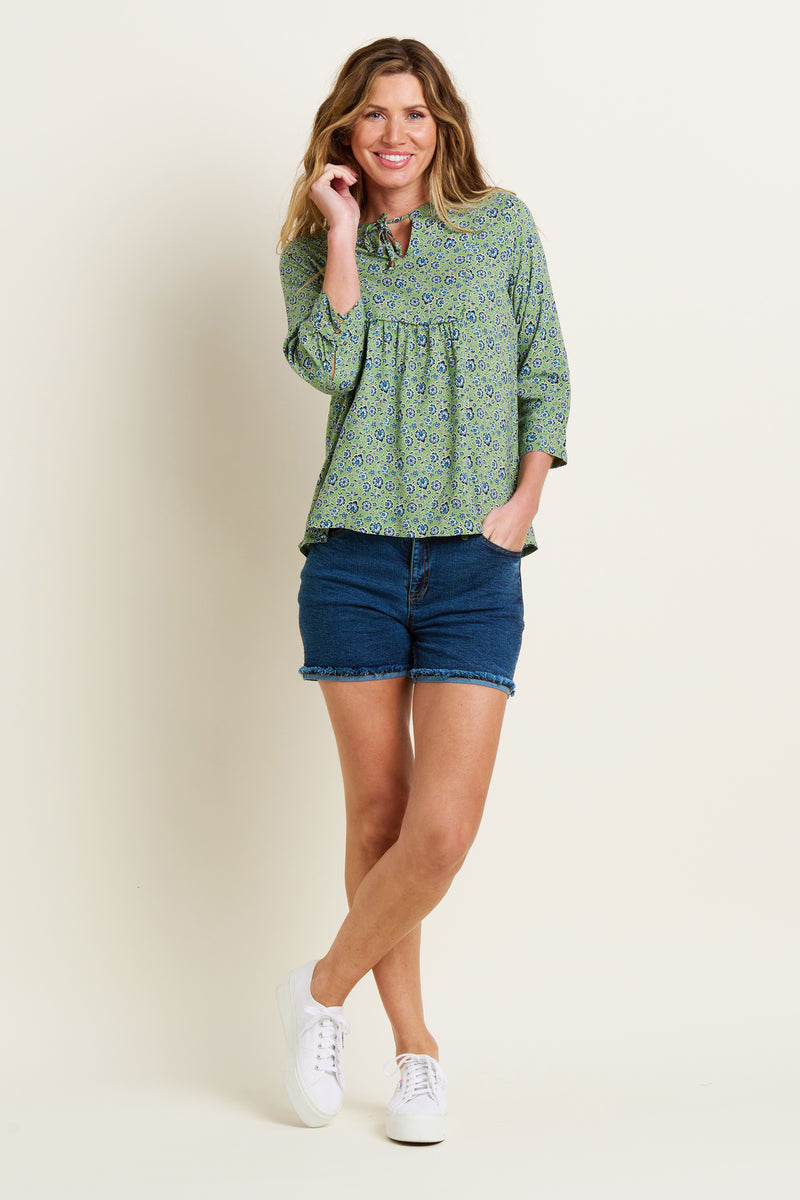 Women's Blue Raw Edge Hem Denim Short | Brakeburn