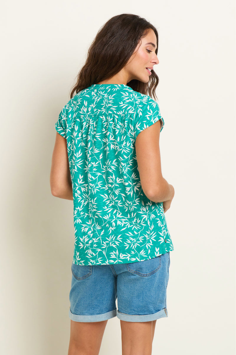 Notch Neck  Bamboo Leaves T-Shirt