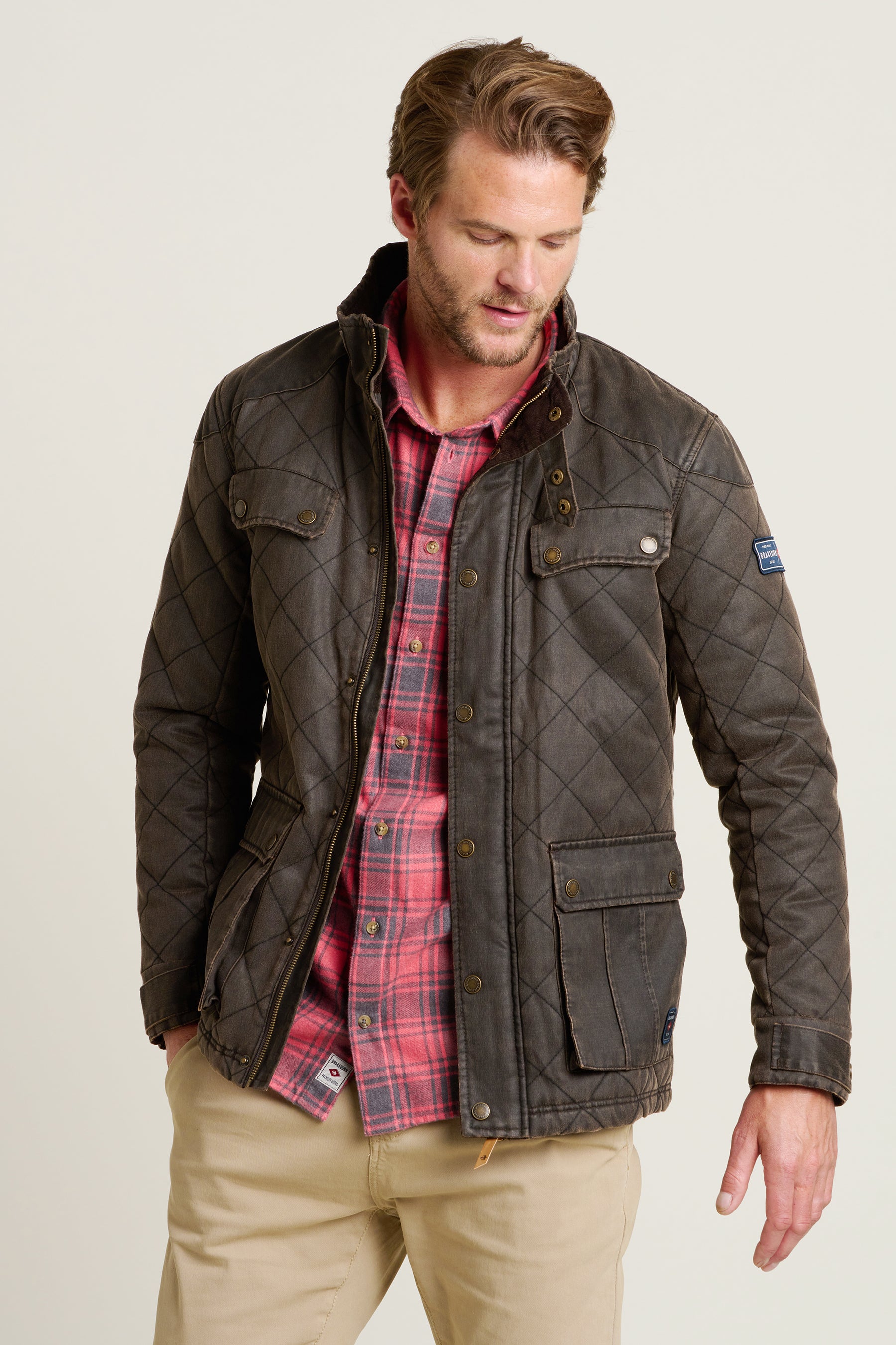 Men's Brown Dry Wax Quilted Jacket Brakeburn