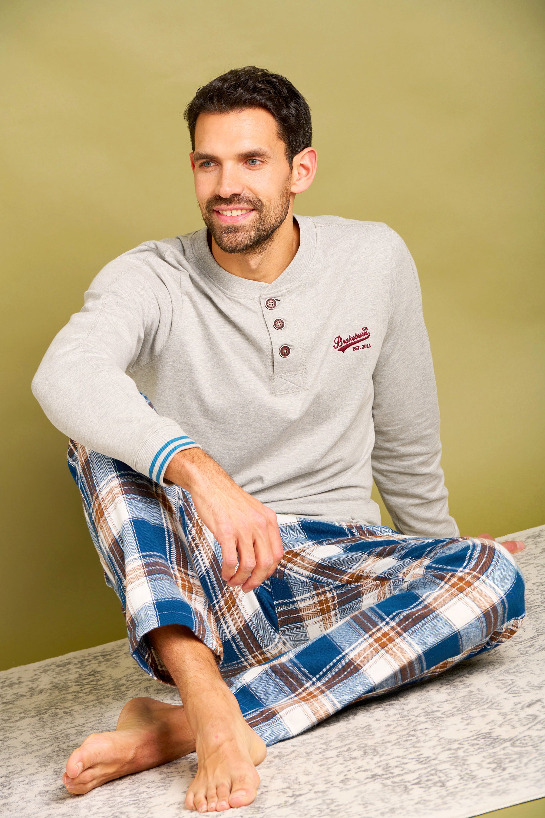 Men's Blue Winter Check Pyjama Bottoms Brakeburn - Main Image