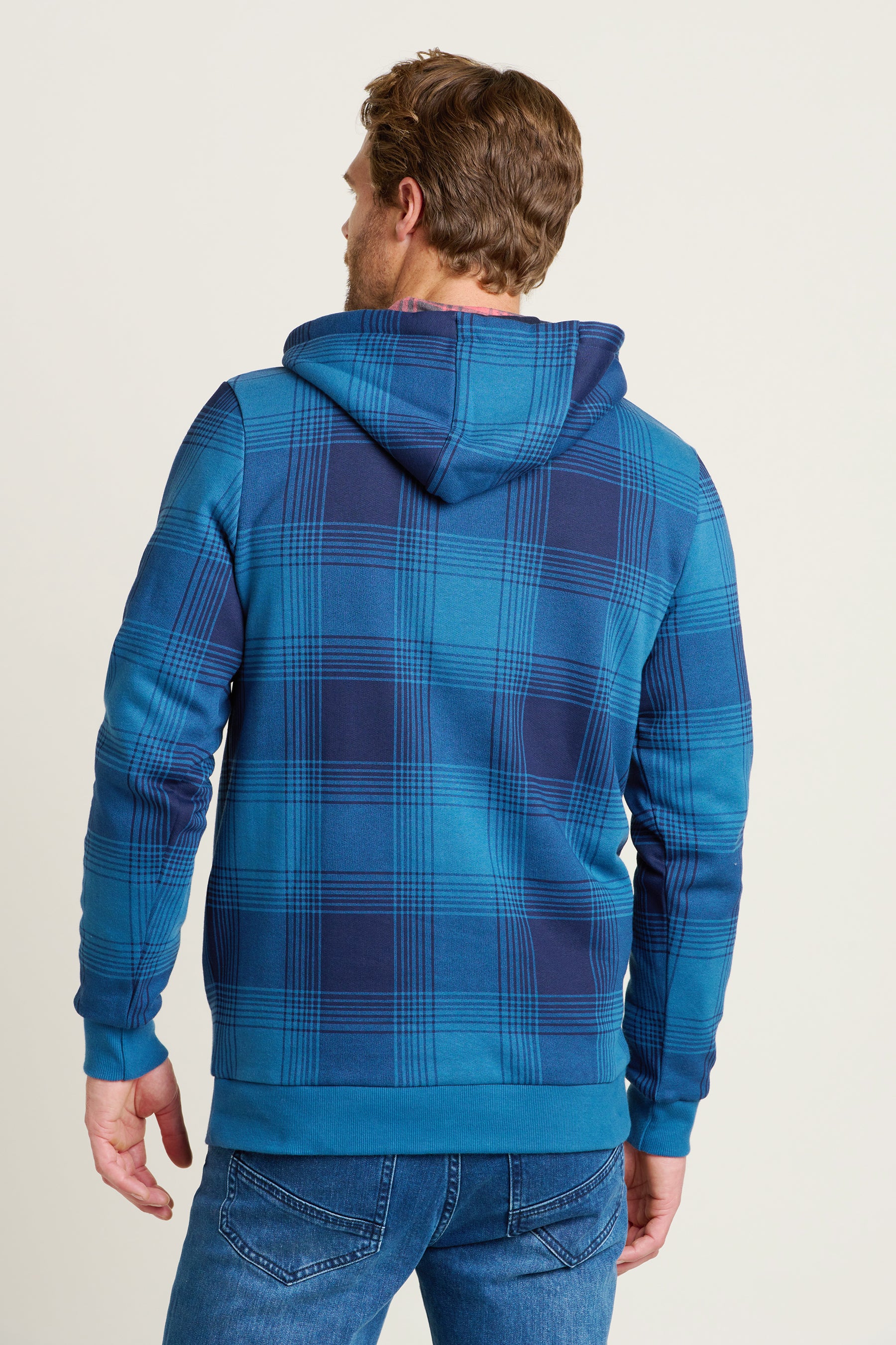 Check Hooded Crew Neck Sweatshirt
