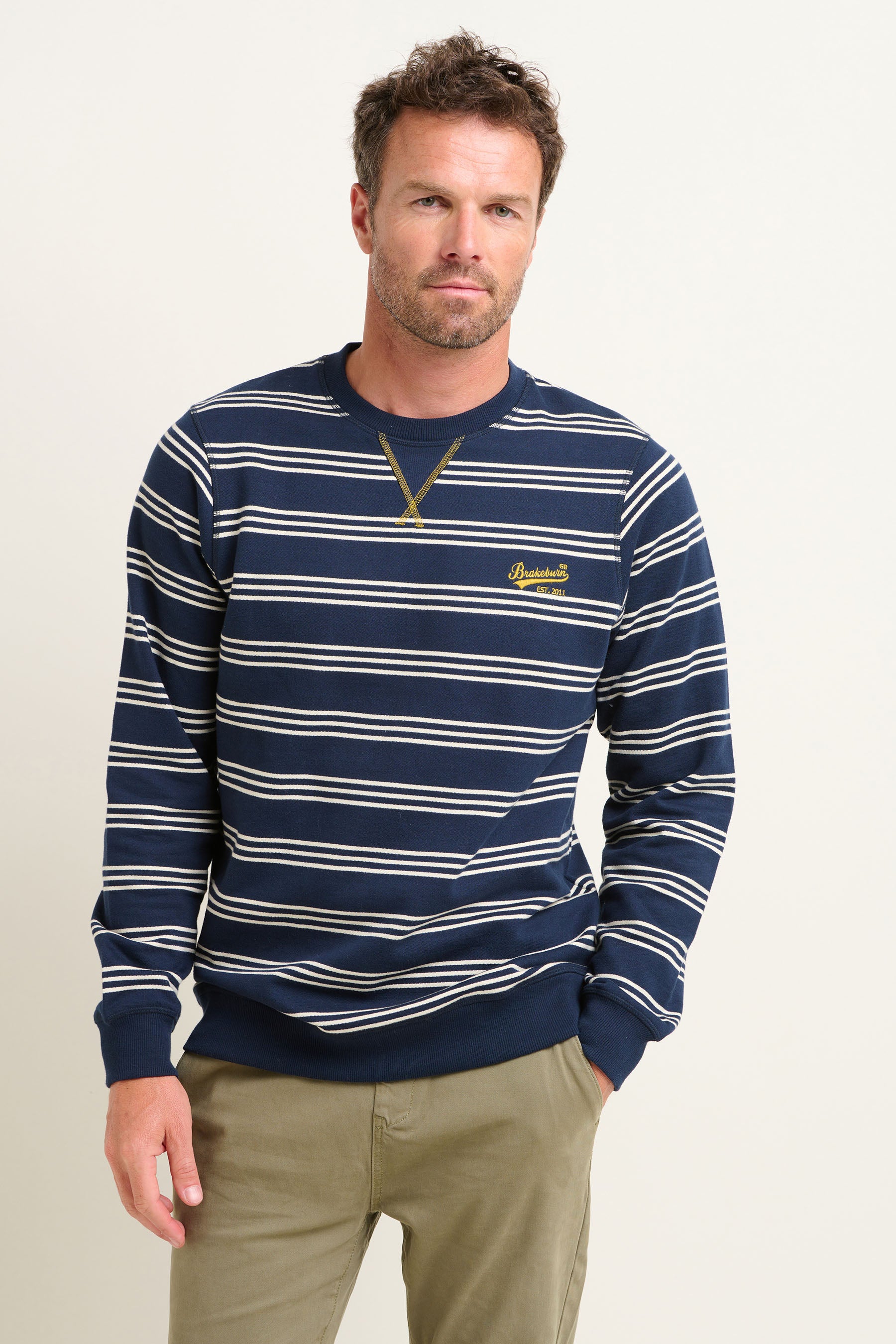 Navy Stripe Crew Neck Men's Sweatshirt Brakeburn