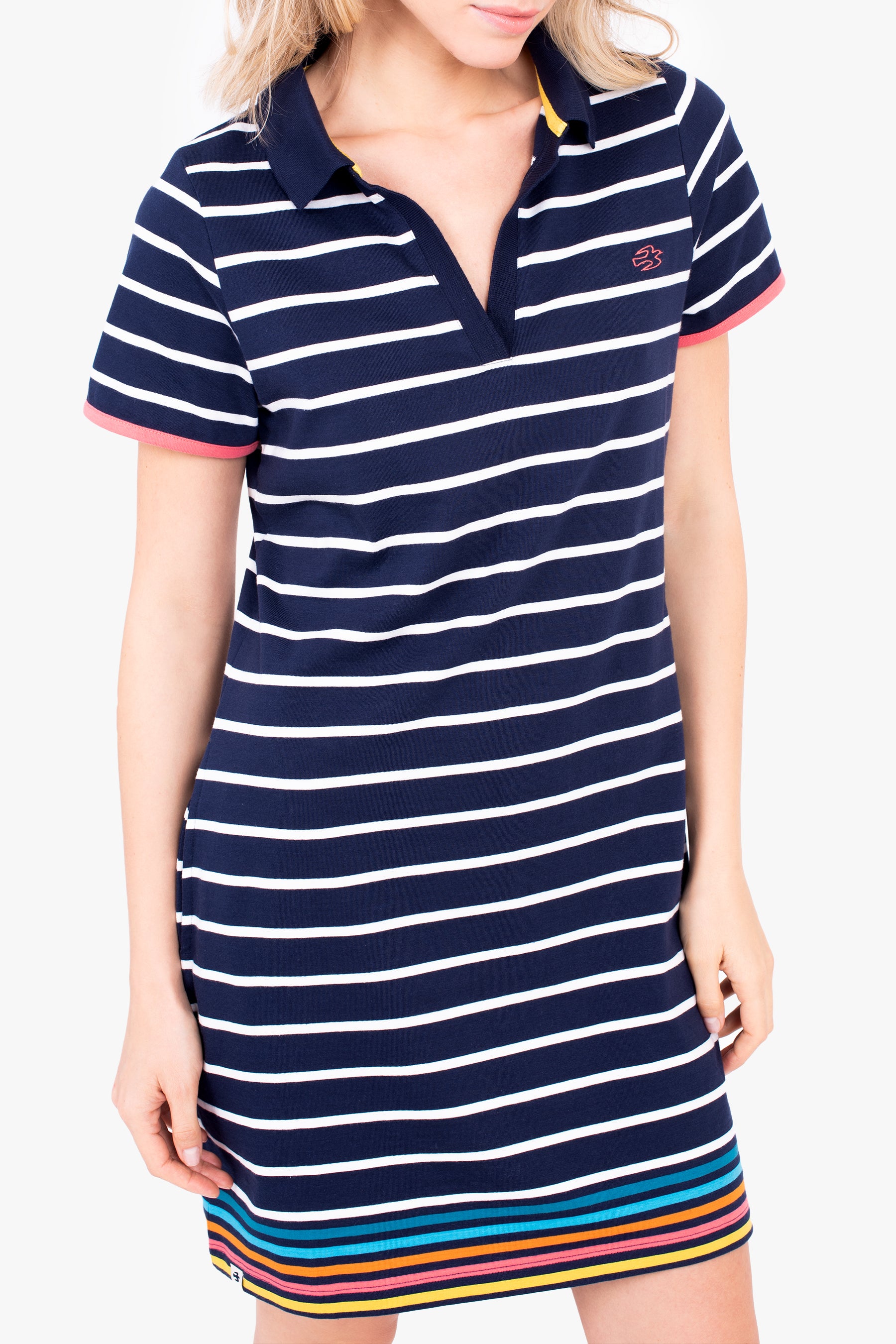 Navy Rainbow Stripes Women's Melody Polo Dress | Brakeburn Navy Rainbow Stripes Women's Melody Polo Dress | Brakeburn