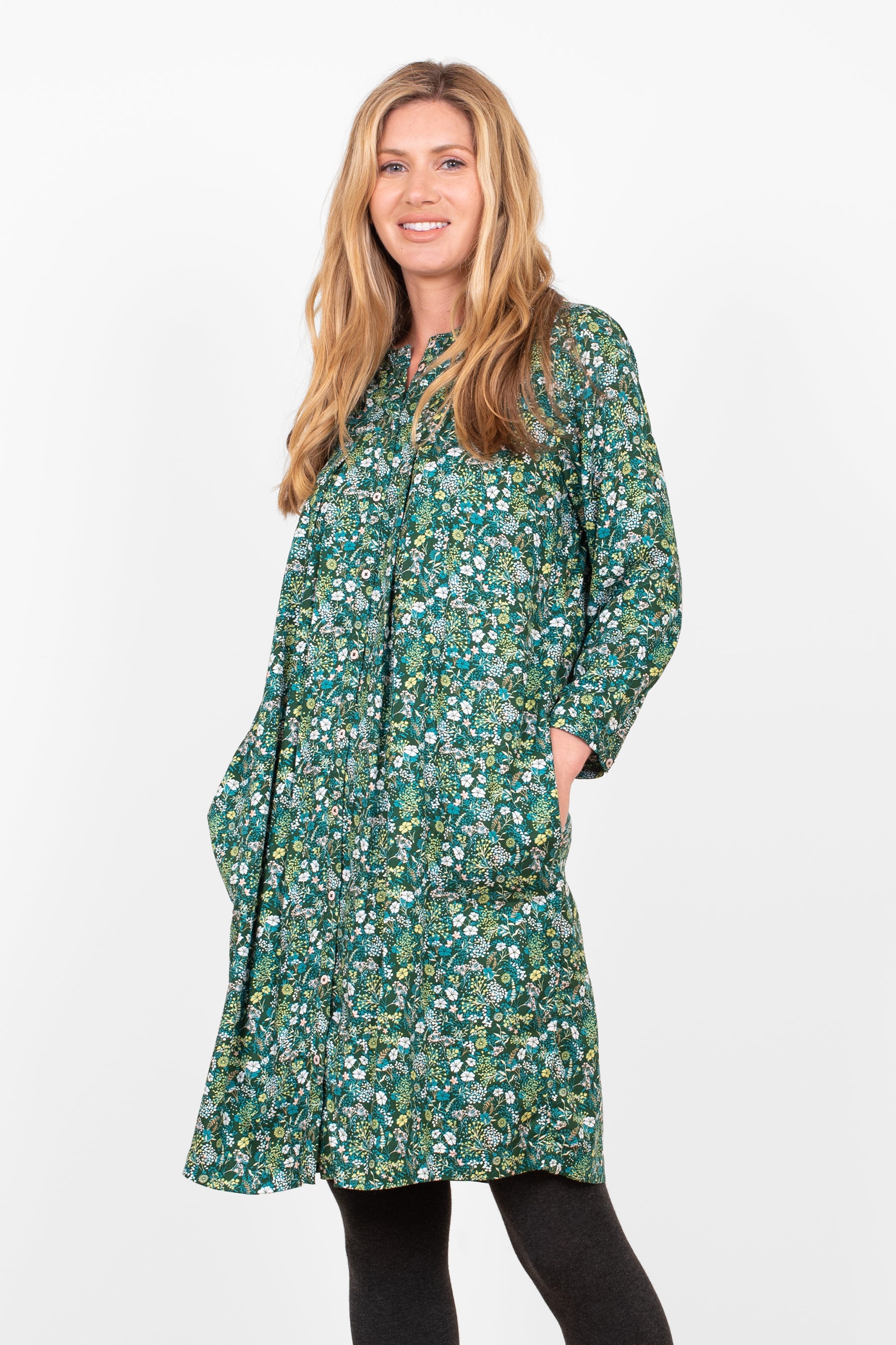 Women's Green Ditsy Floral Print Shirt Dress | Brakeburn Women's Green Ditsy Floral Print Shirt Dress | Brakeburn