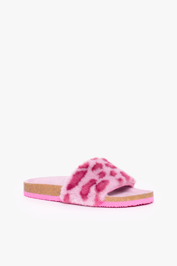 Pink Leopard Fluffy Slippers