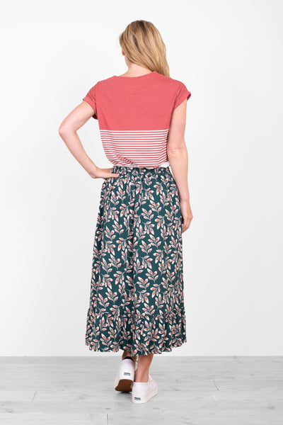 Autumn Breeze Print Green Midaxi Women's Skirt | Brakeburn