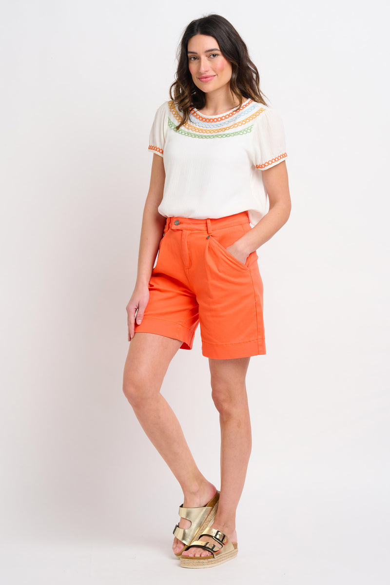 【ORANGE】Plain Front Shorts Cut-Off Twill Garment Dye 60% off on Unlabelled Men's Plain Board Shorts | OneDayOnly