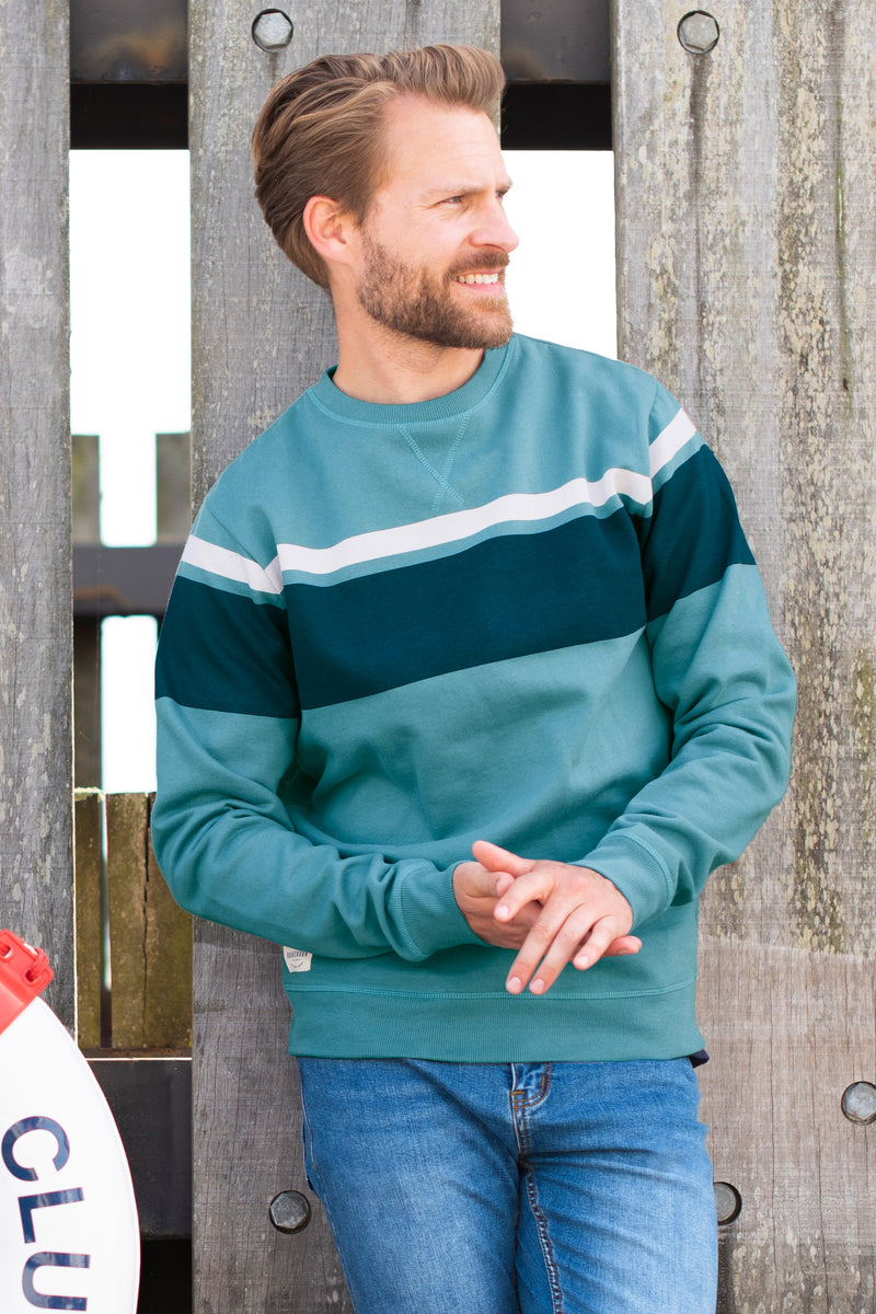 Striped Sweatshirt Brakeburn Cowl Neck Sweater Men's Blue Chest