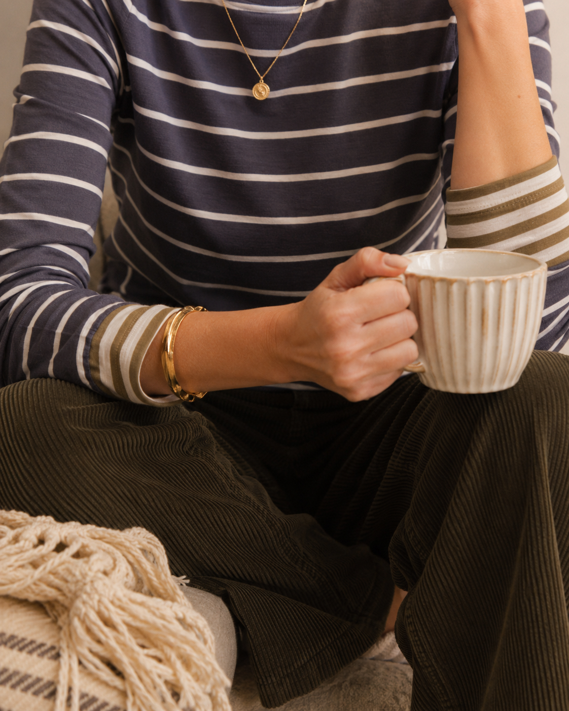 Exbury Cuff Detail Stripe Long Sleeve T-Shirt