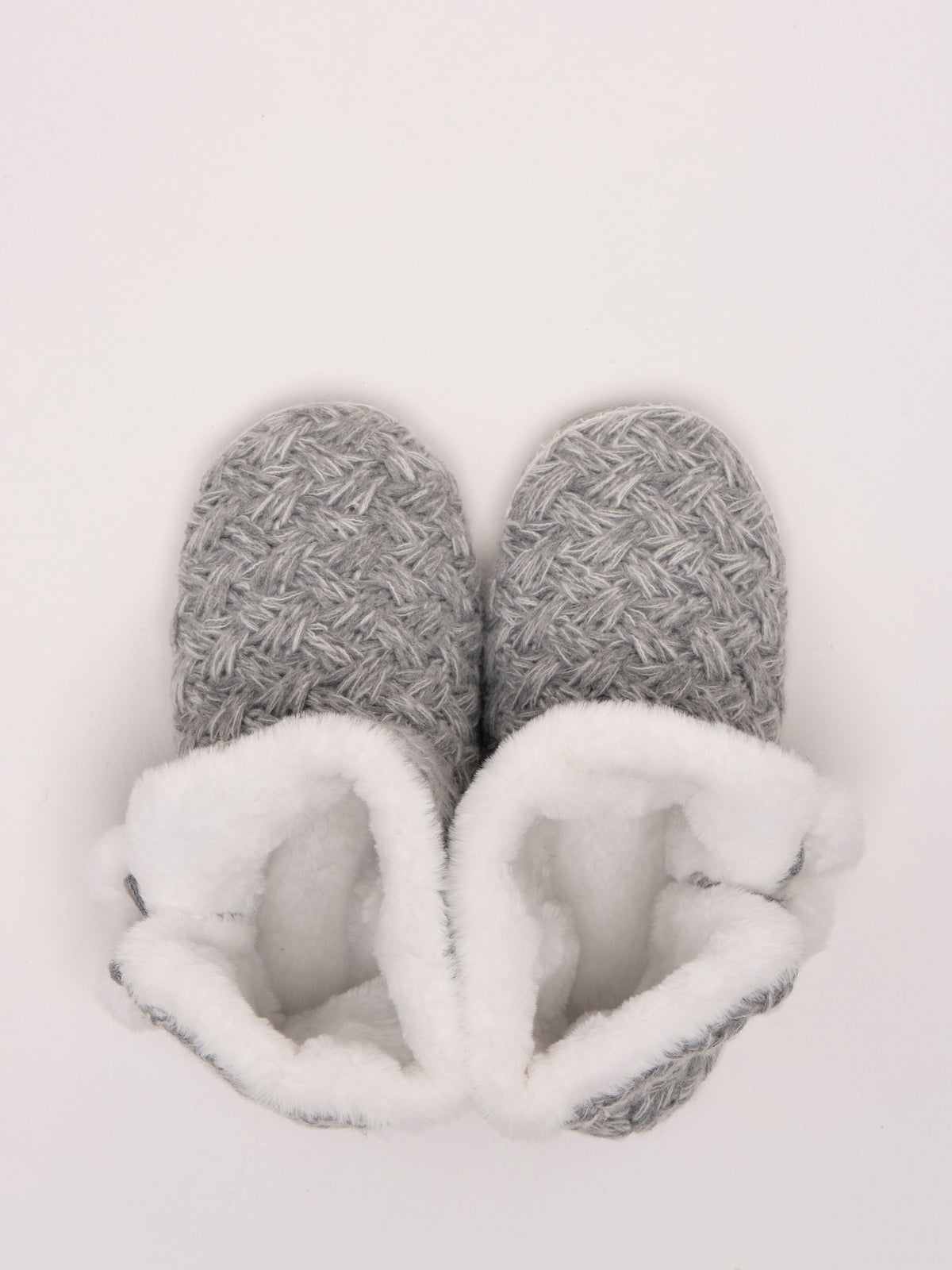 Grey Fancy Stitch Faux Fur Lined Slipper Boot