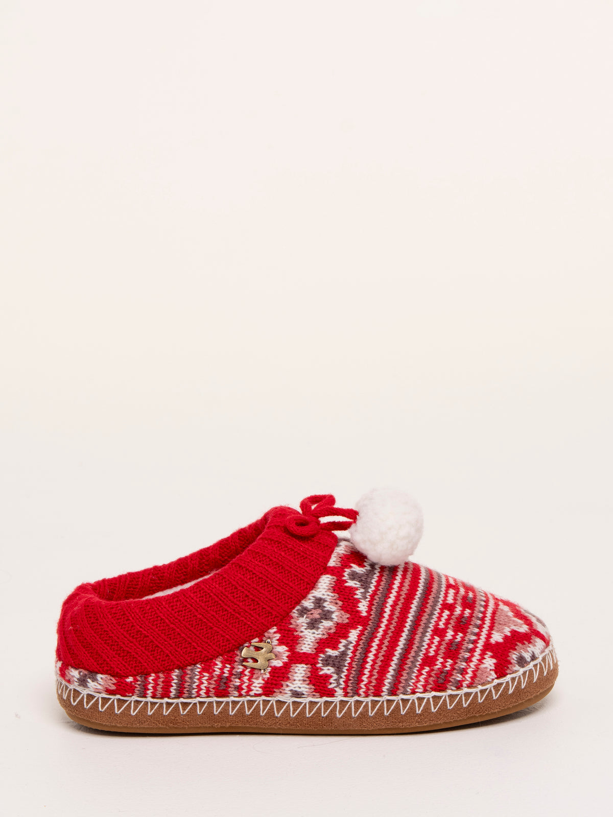 Red Fair Isle Knitted Backless Slipper