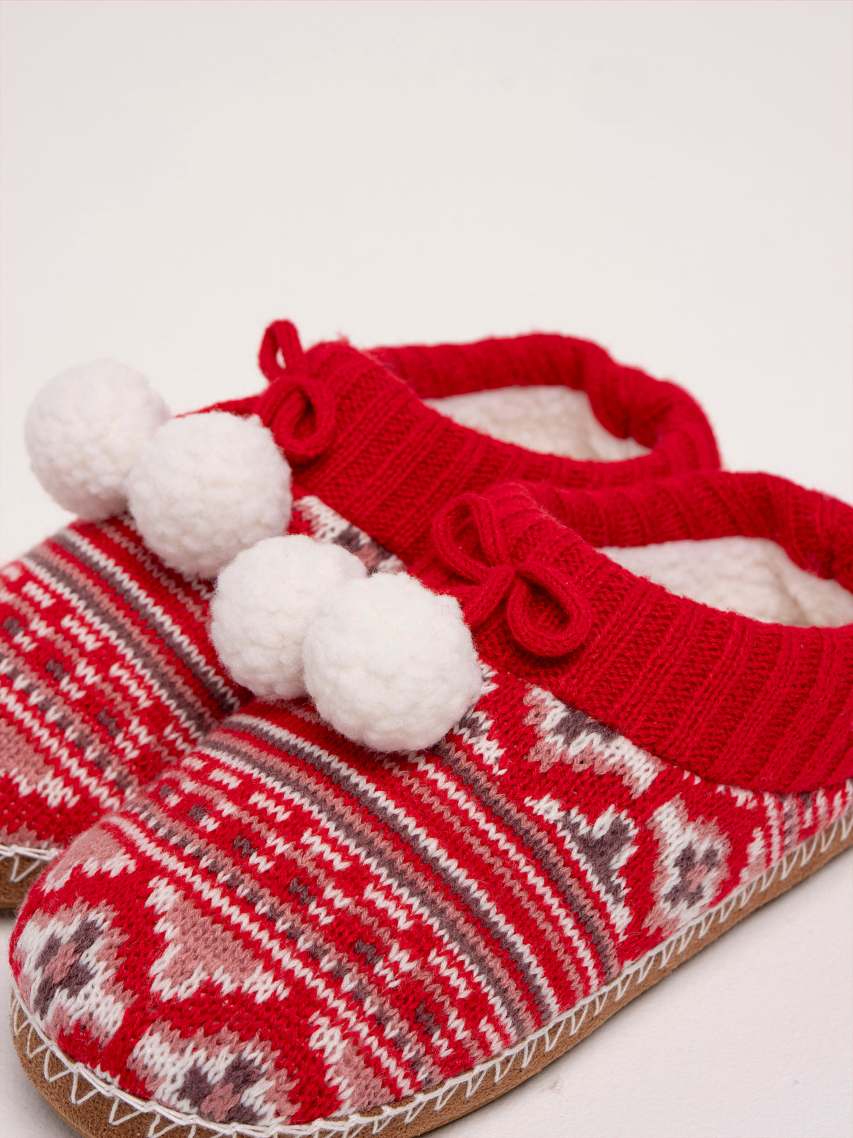 Red Fair Isle Knitted Backless Slipper