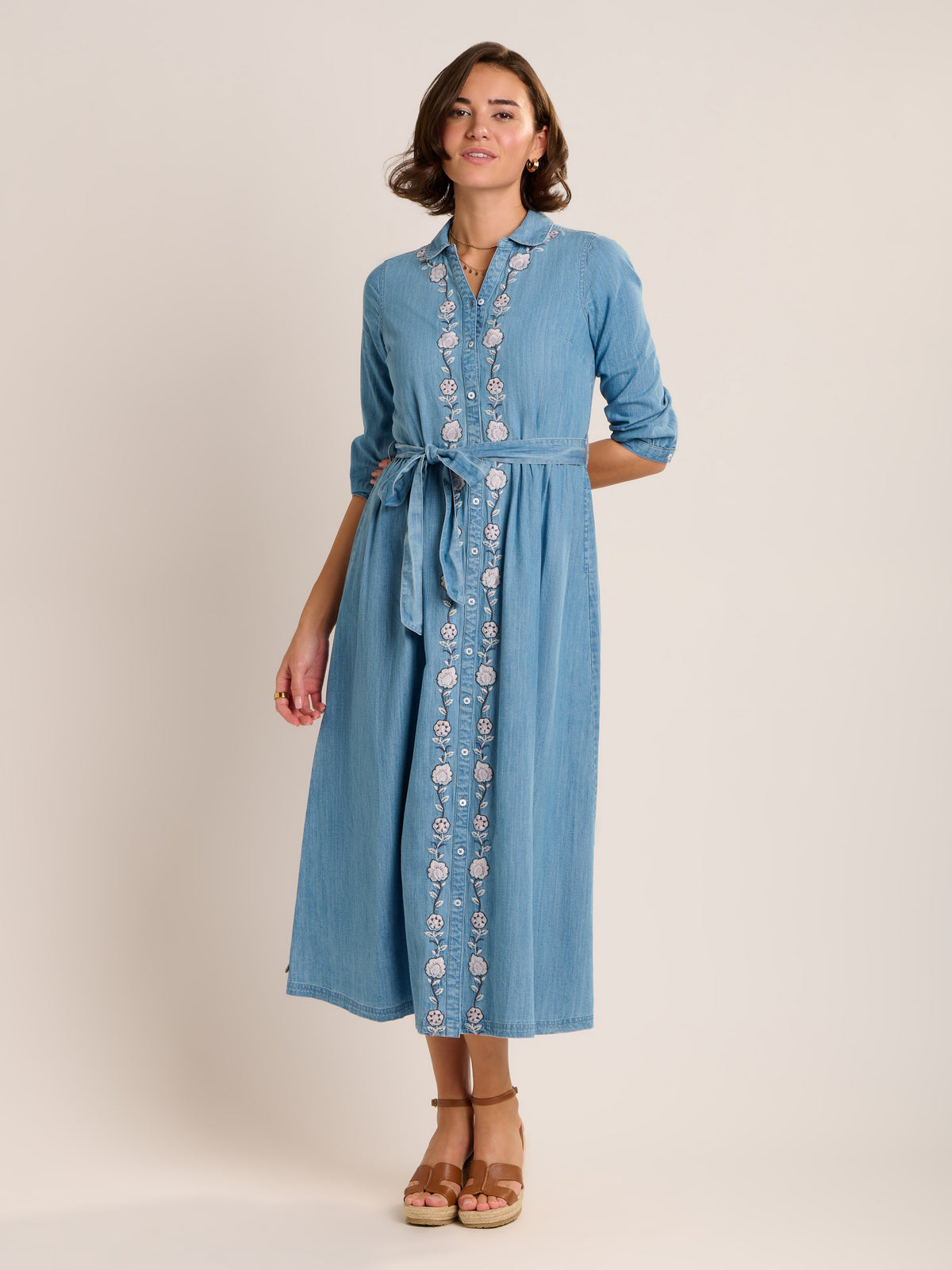 Viviana Embroidered Maxi Denim Dress