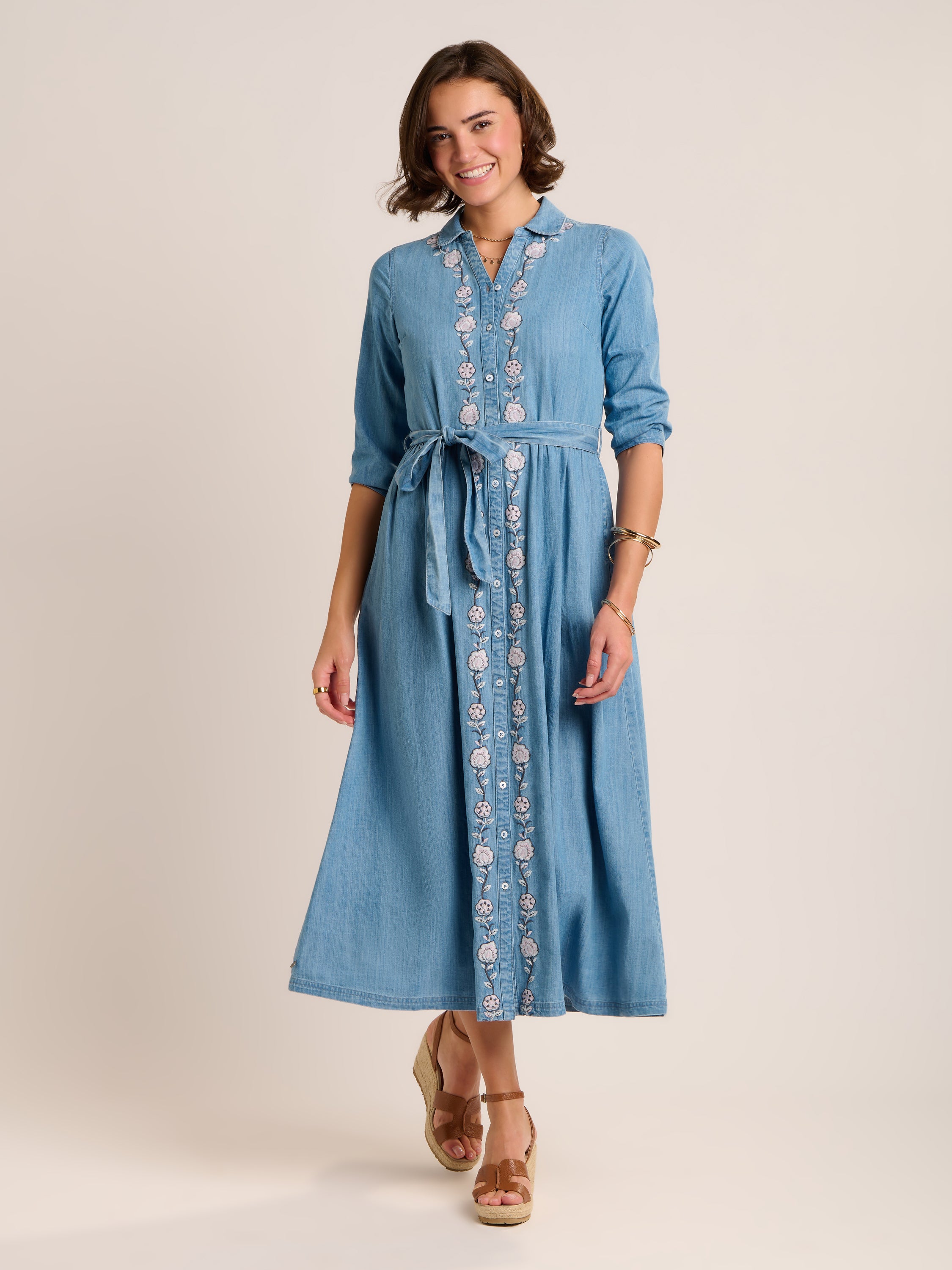 Viviana Embroidered Maxi Denim Dress