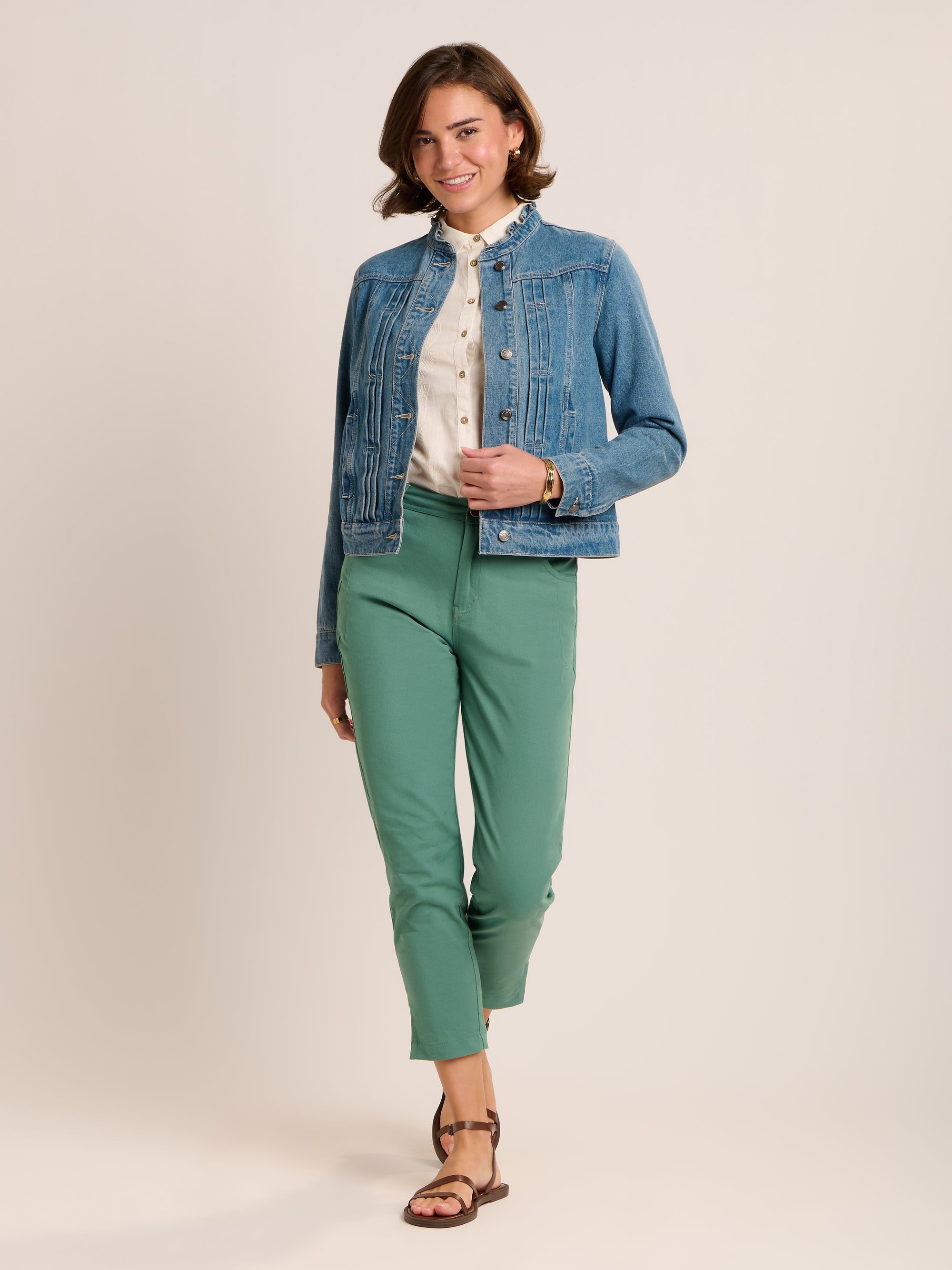 Ruffle Neck Denim Jacket