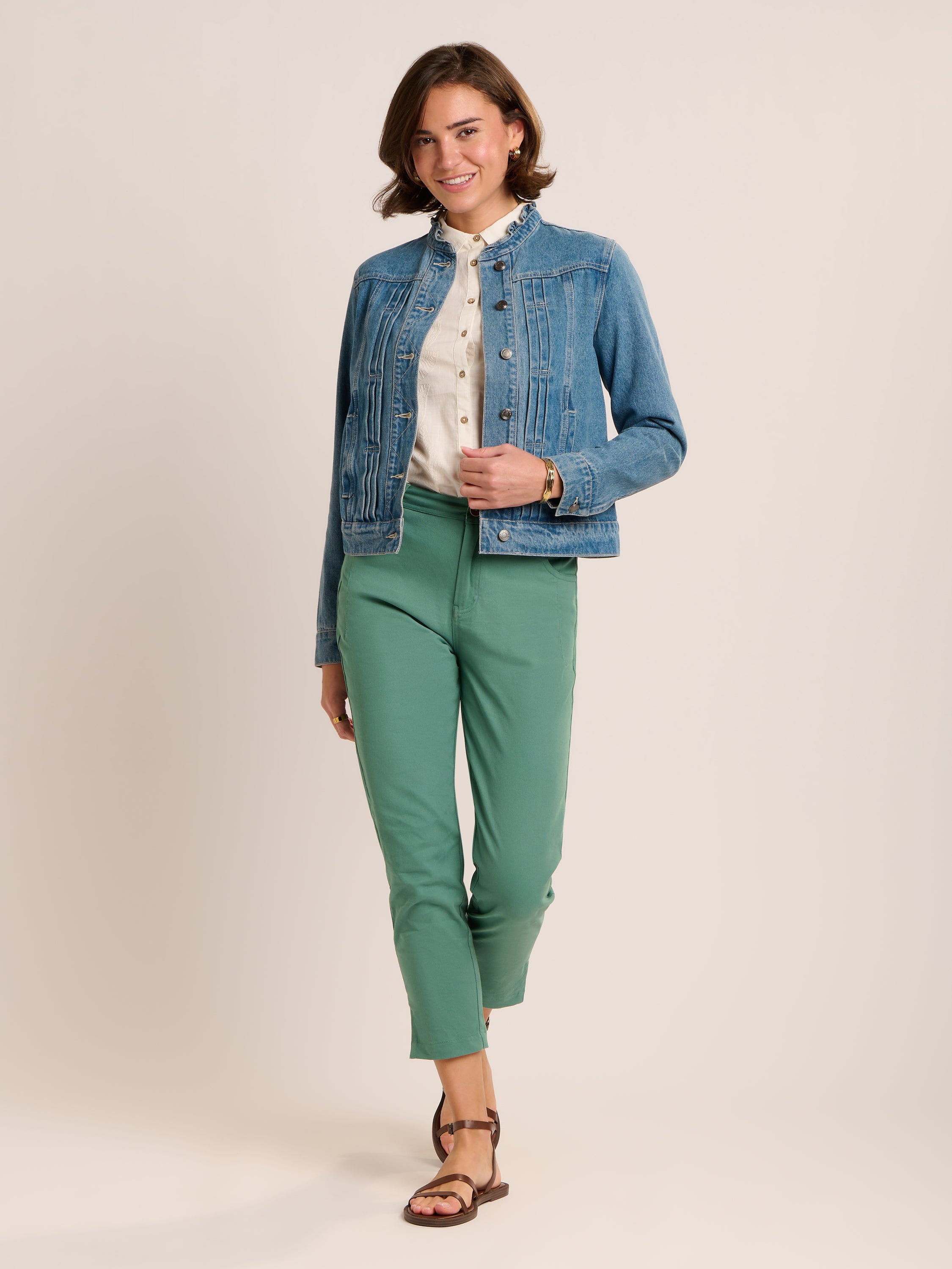 Ruffle Neck Denim Jacket
