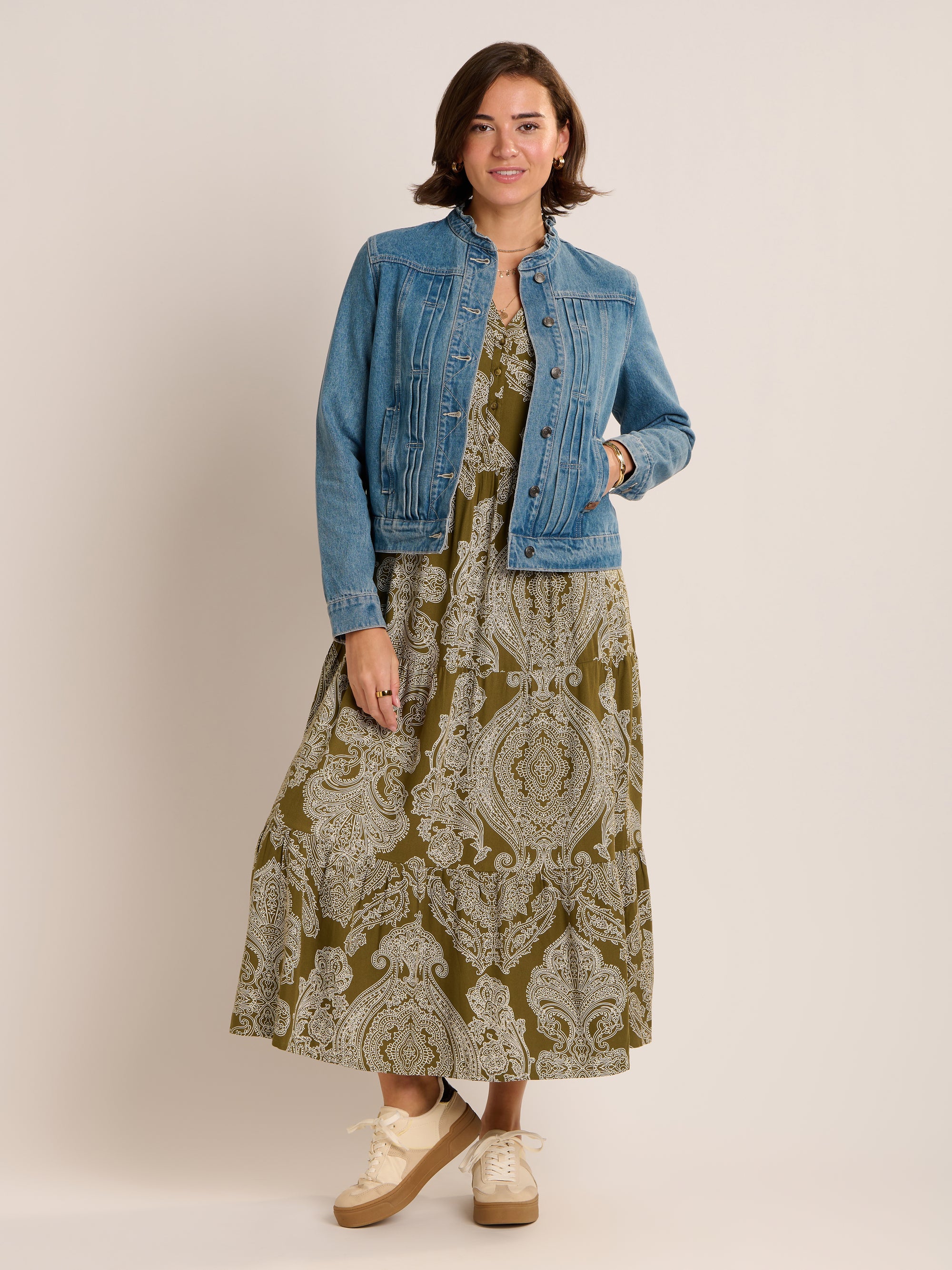 Ruffle Neck Denim Jacket