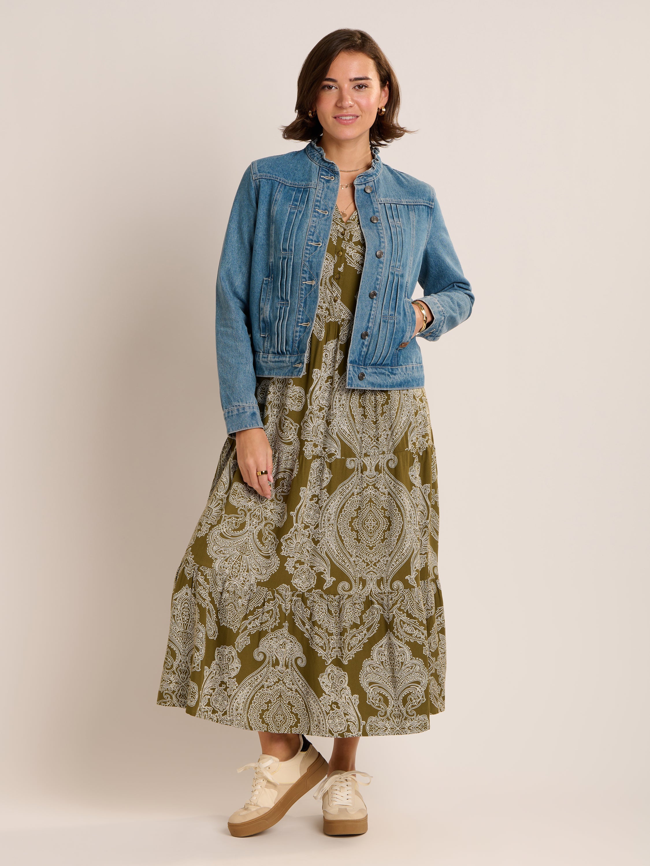 Ruffle Neck Denim Jacket