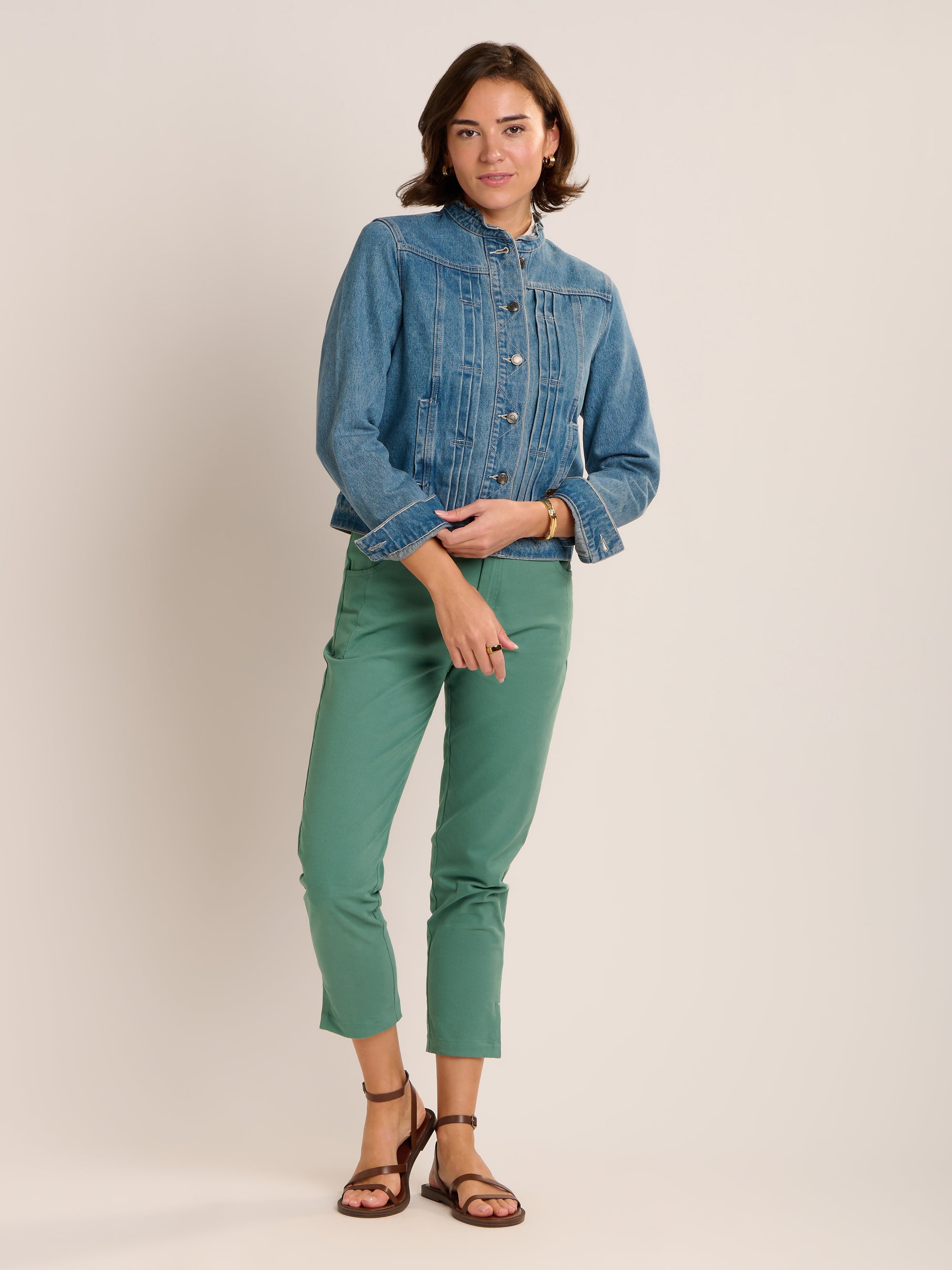 Ruffle Neck Denim Jacket