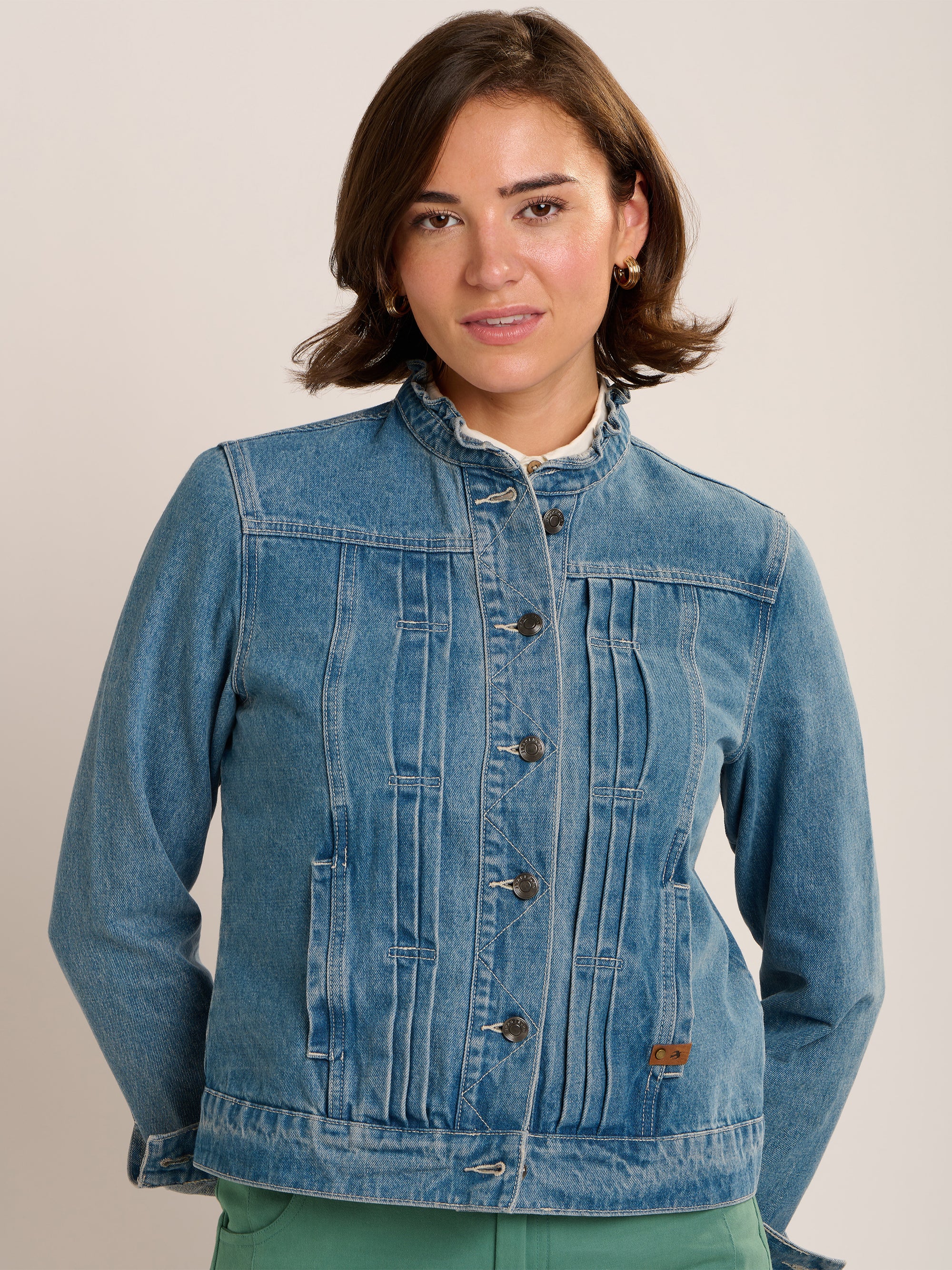 Ruffle Neck Denim Jacket
