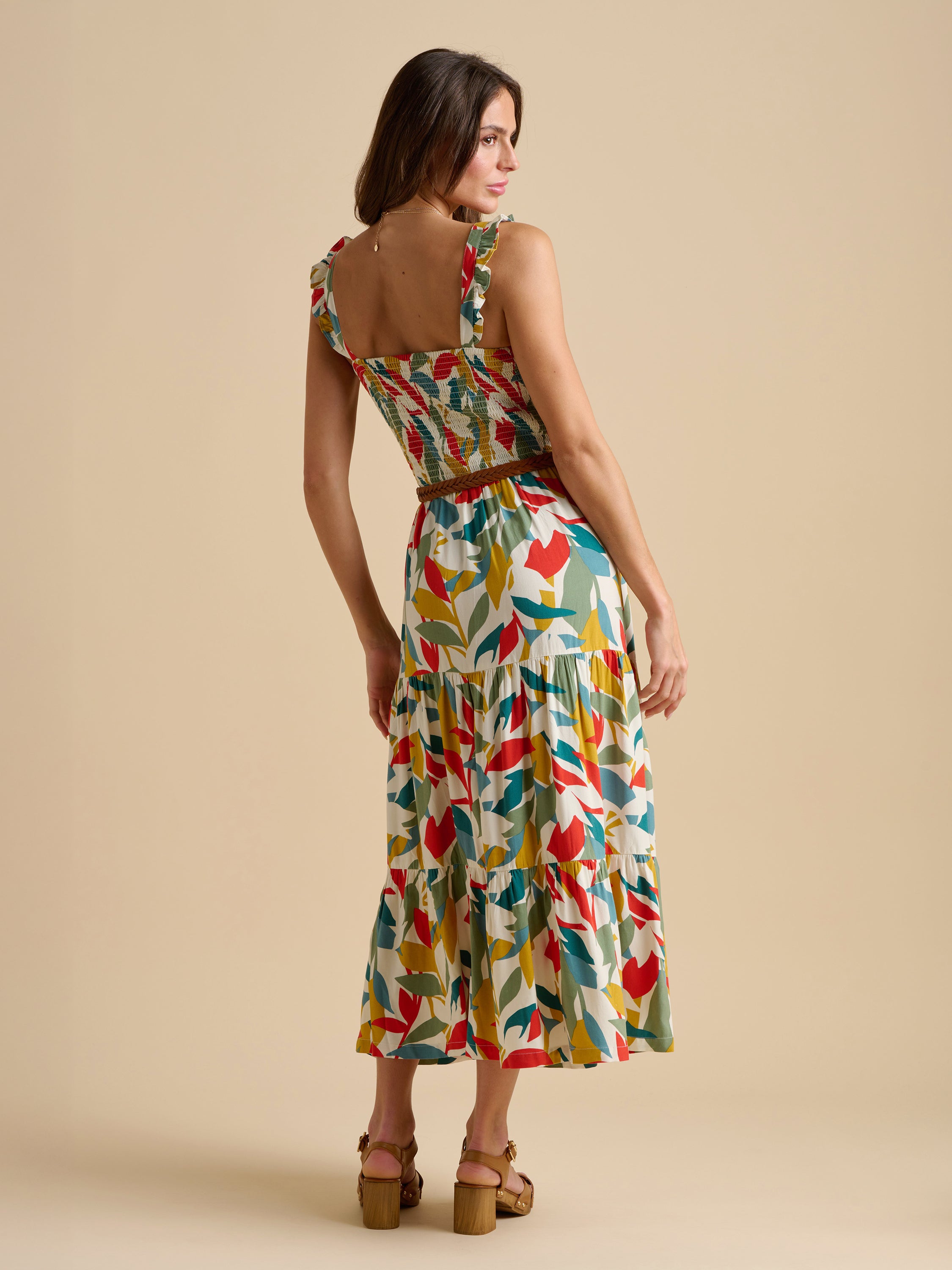 Womens Multi Falling Leaves Maxi Dress