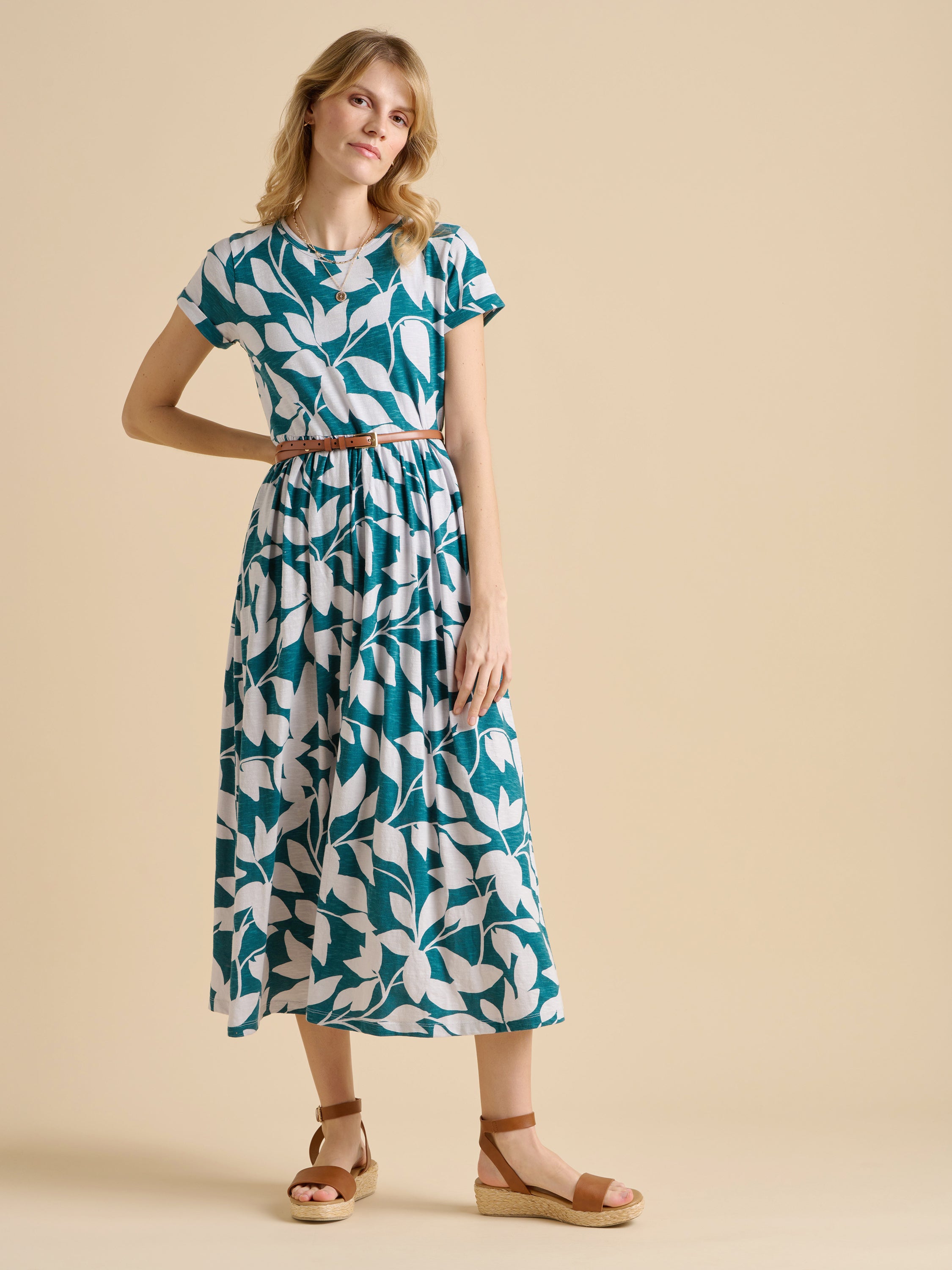 Woodland Leaves Maxi Jersey Dress