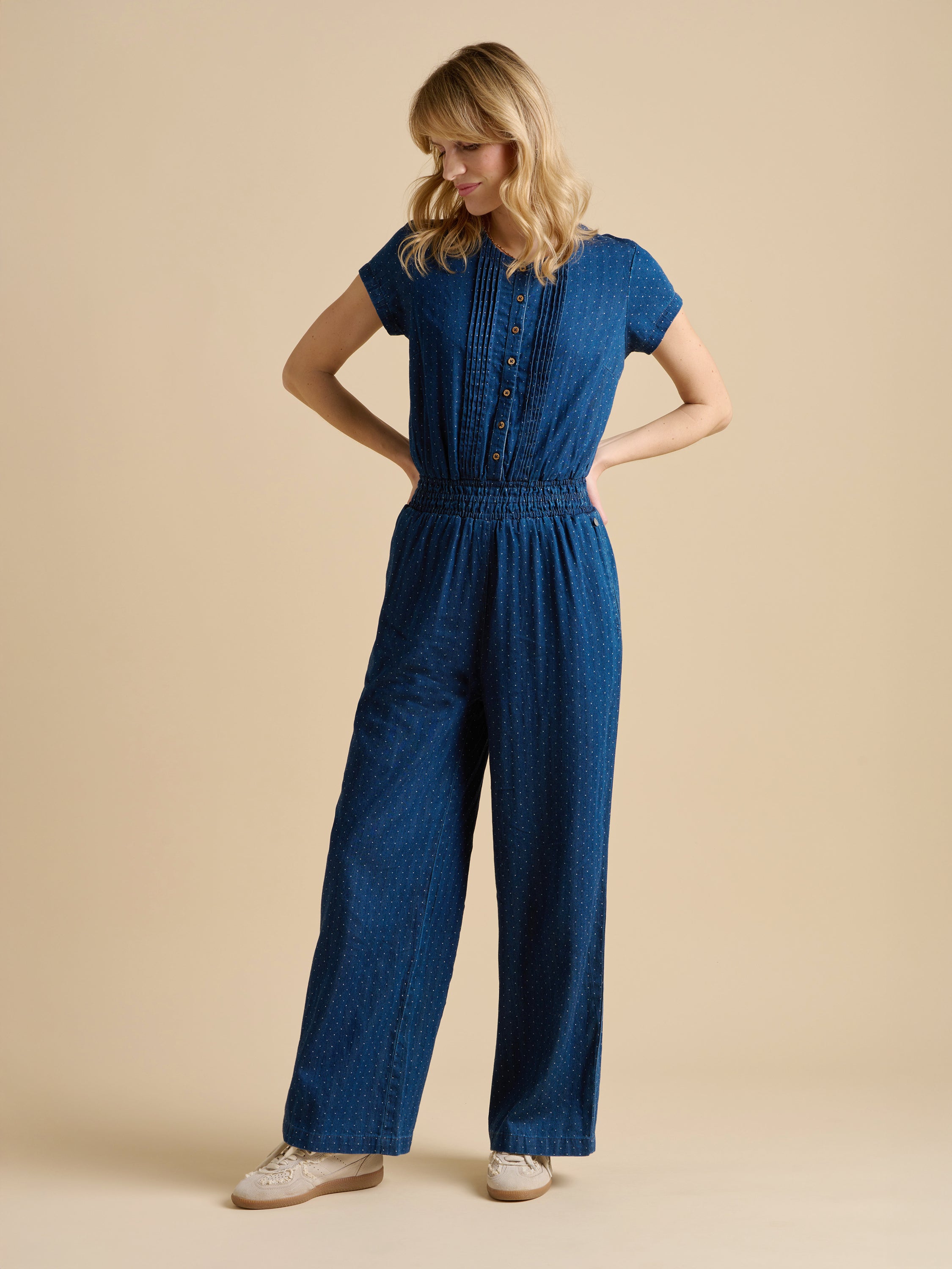 Spot Denim Wide Leg Jumpsuit