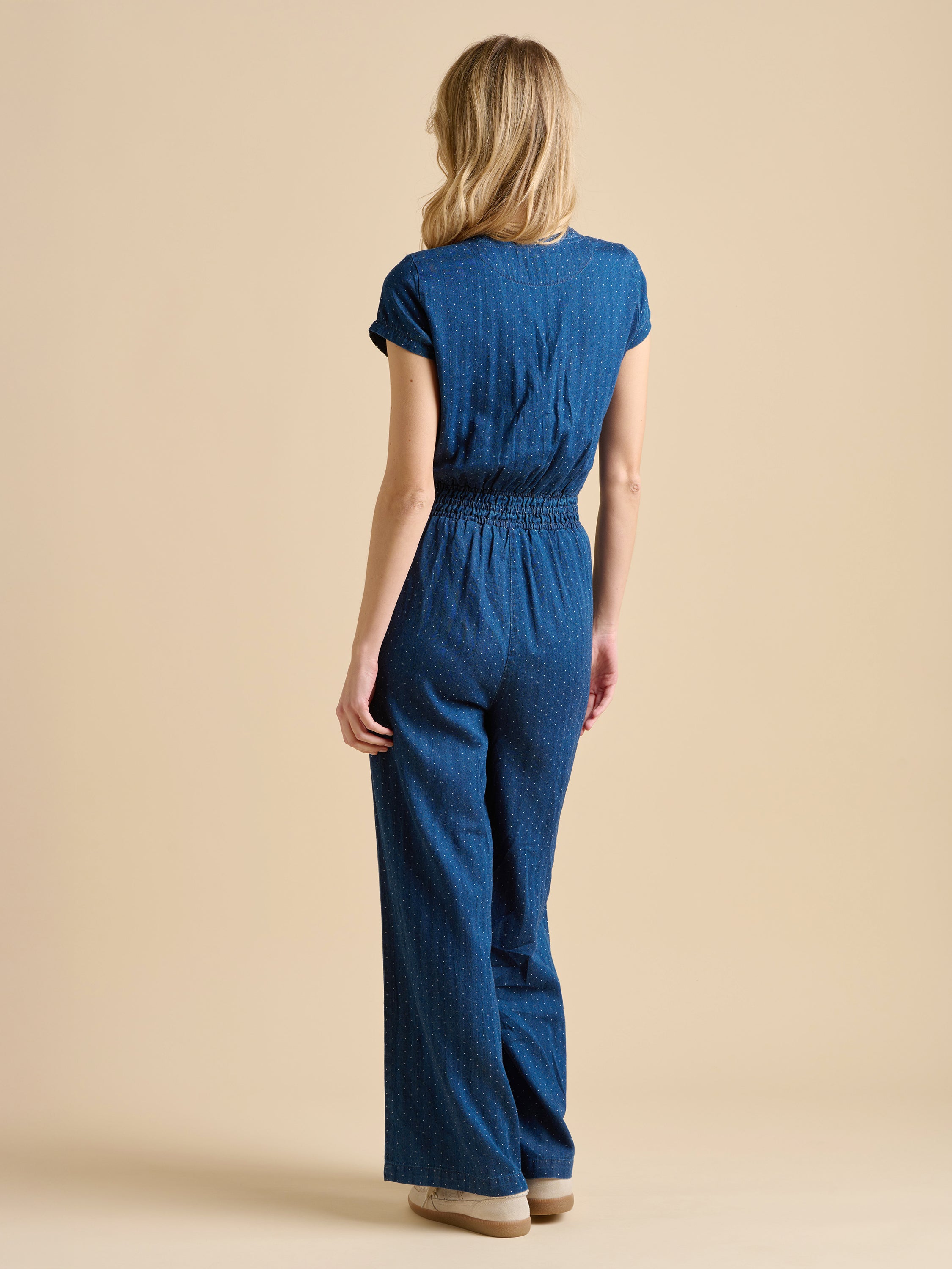 Spot Denim Wide Leg Jumpsuit