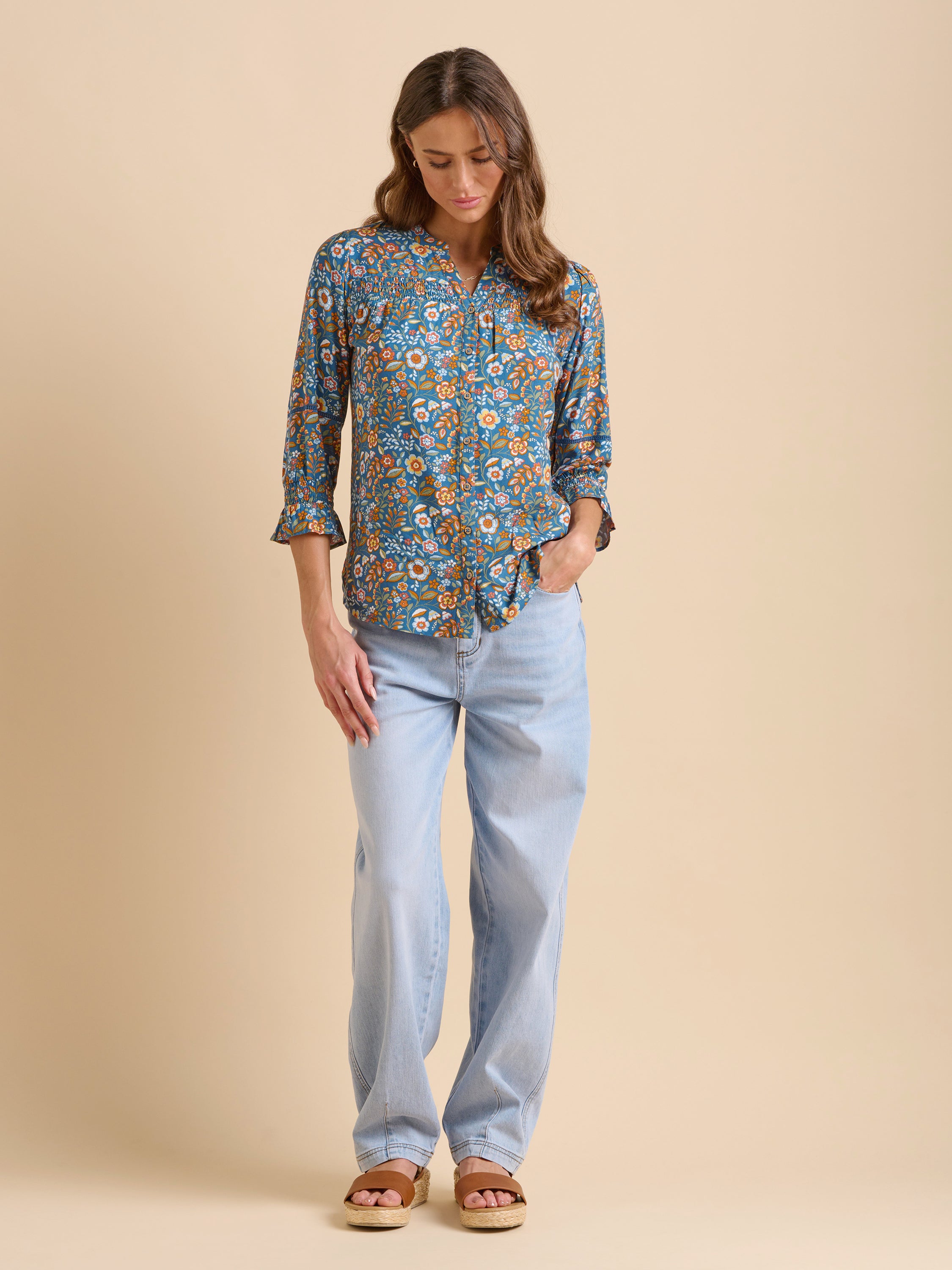 Navy Secret Garden Blouse