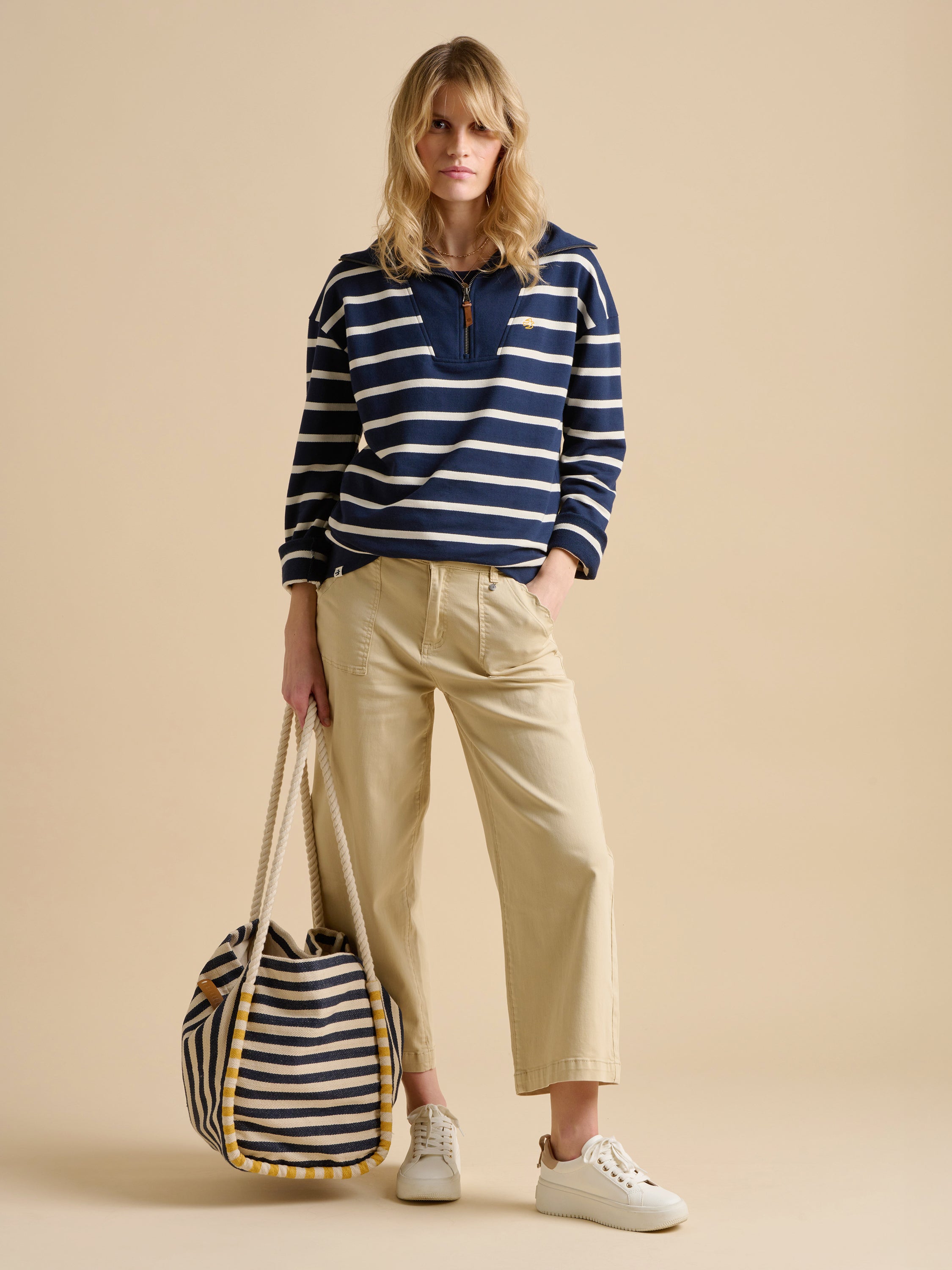 Navy Stripe Quarter Zip Sweat