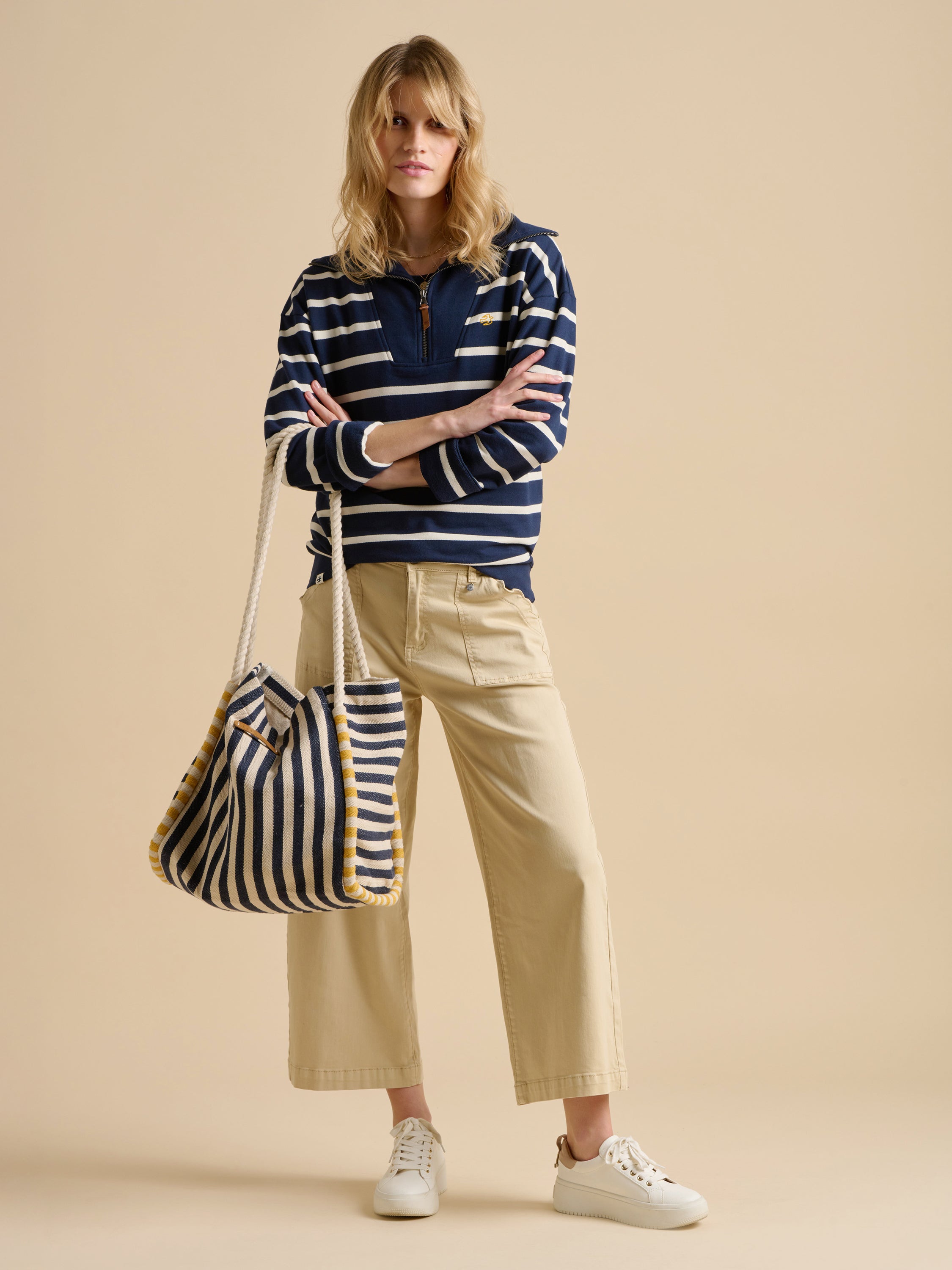 Navy Stripe Quarter Zip Sweat