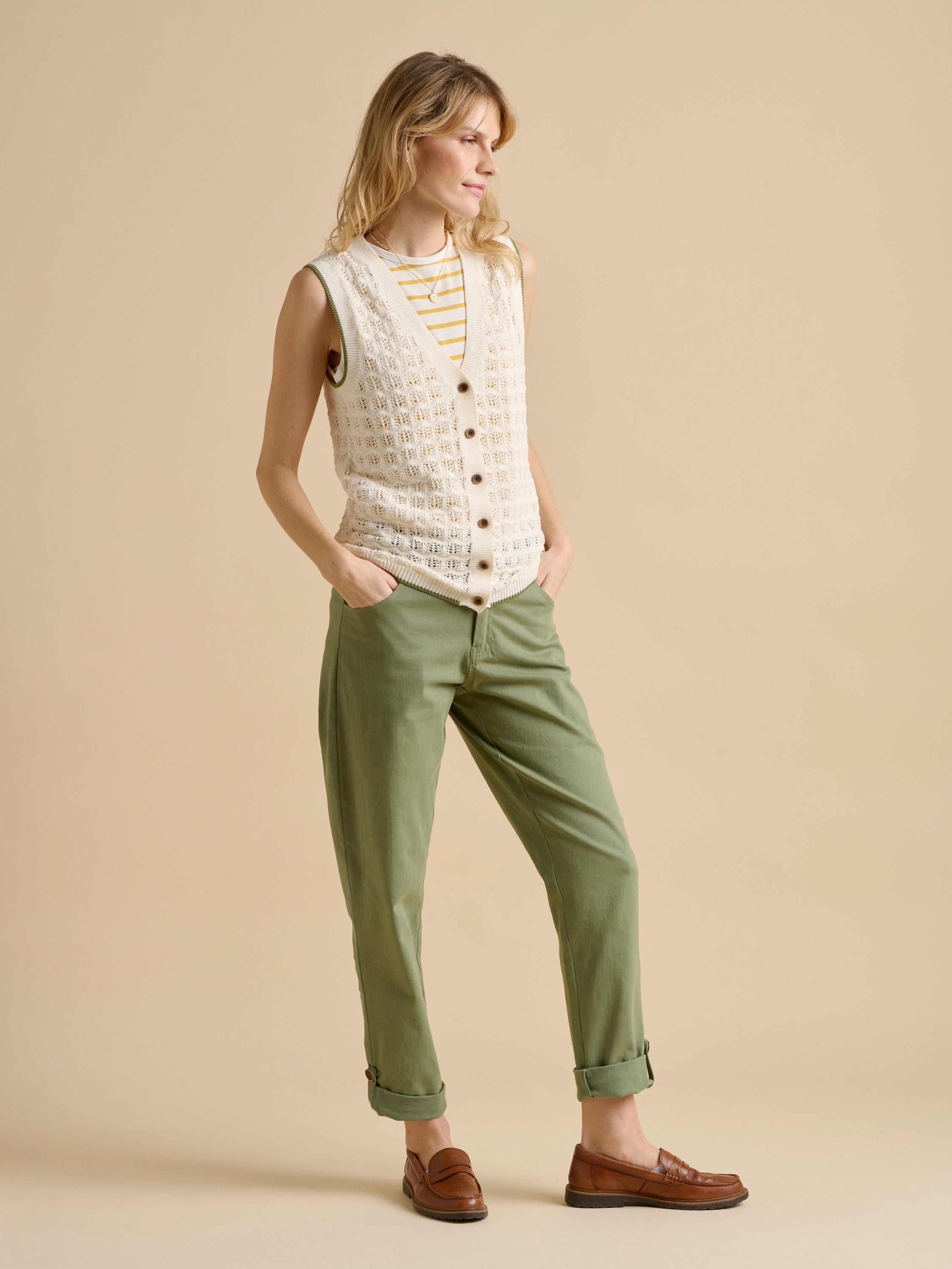 Pointelle Knitted Button Tank