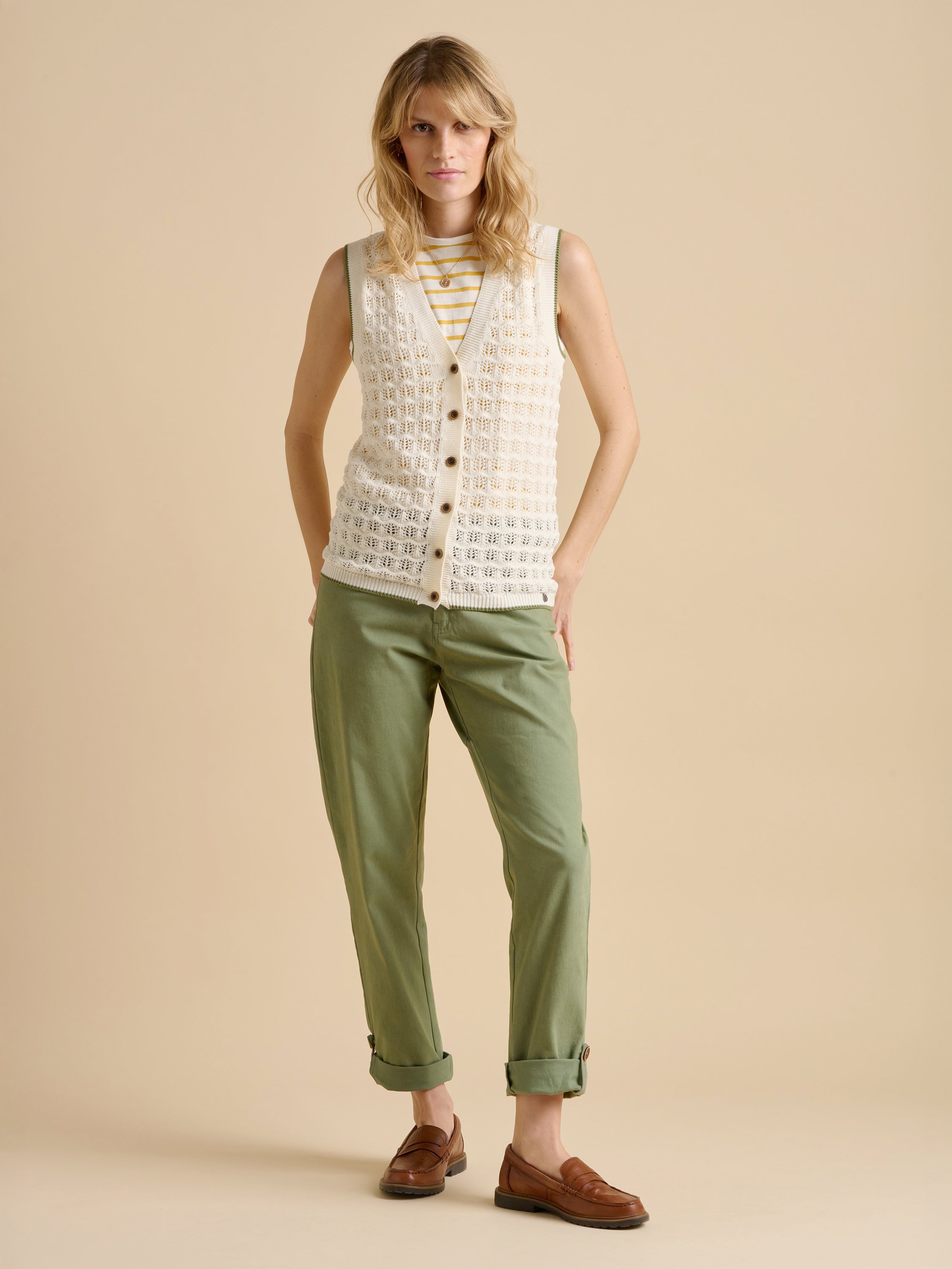 Pointelle Knitted Button Tank
