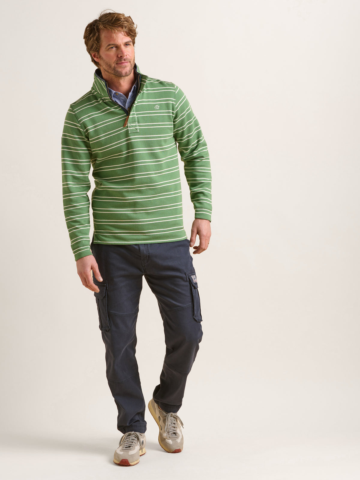 Green Stripe Quarter Zip Sweat