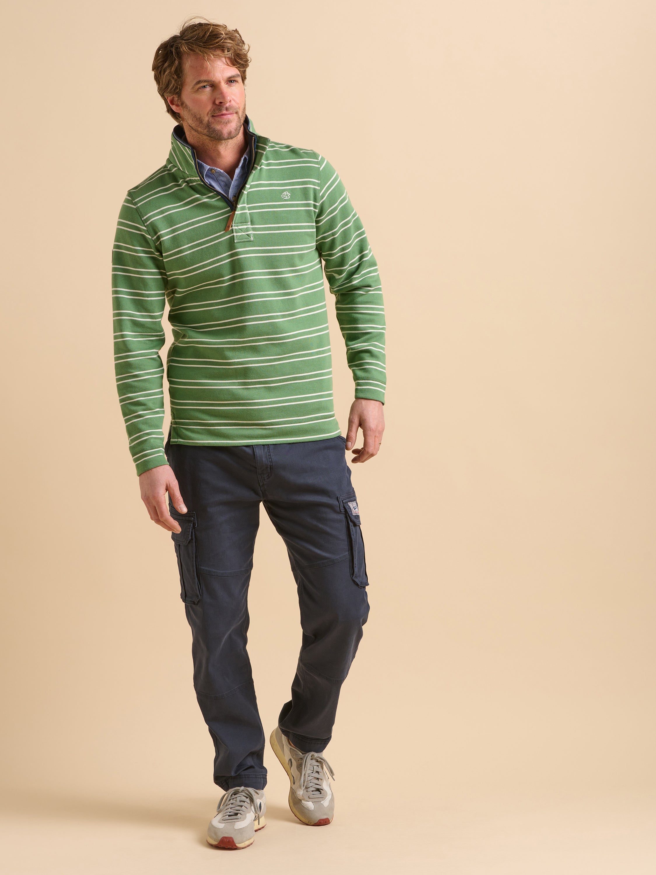 Green Stripe Quarter Zip Sweat